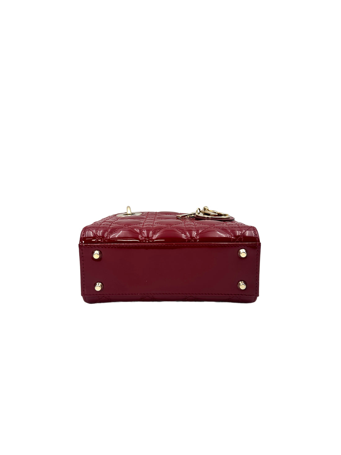 Christian Dior Lady Dior Red Patent Cannage Leather Handle Bag With Silver Charms DR443