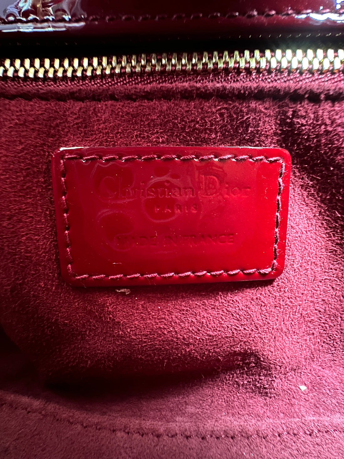 Christian Dior Lady Dior Red Patent Cannage Leather Handle Bag With Silver Charms DR443