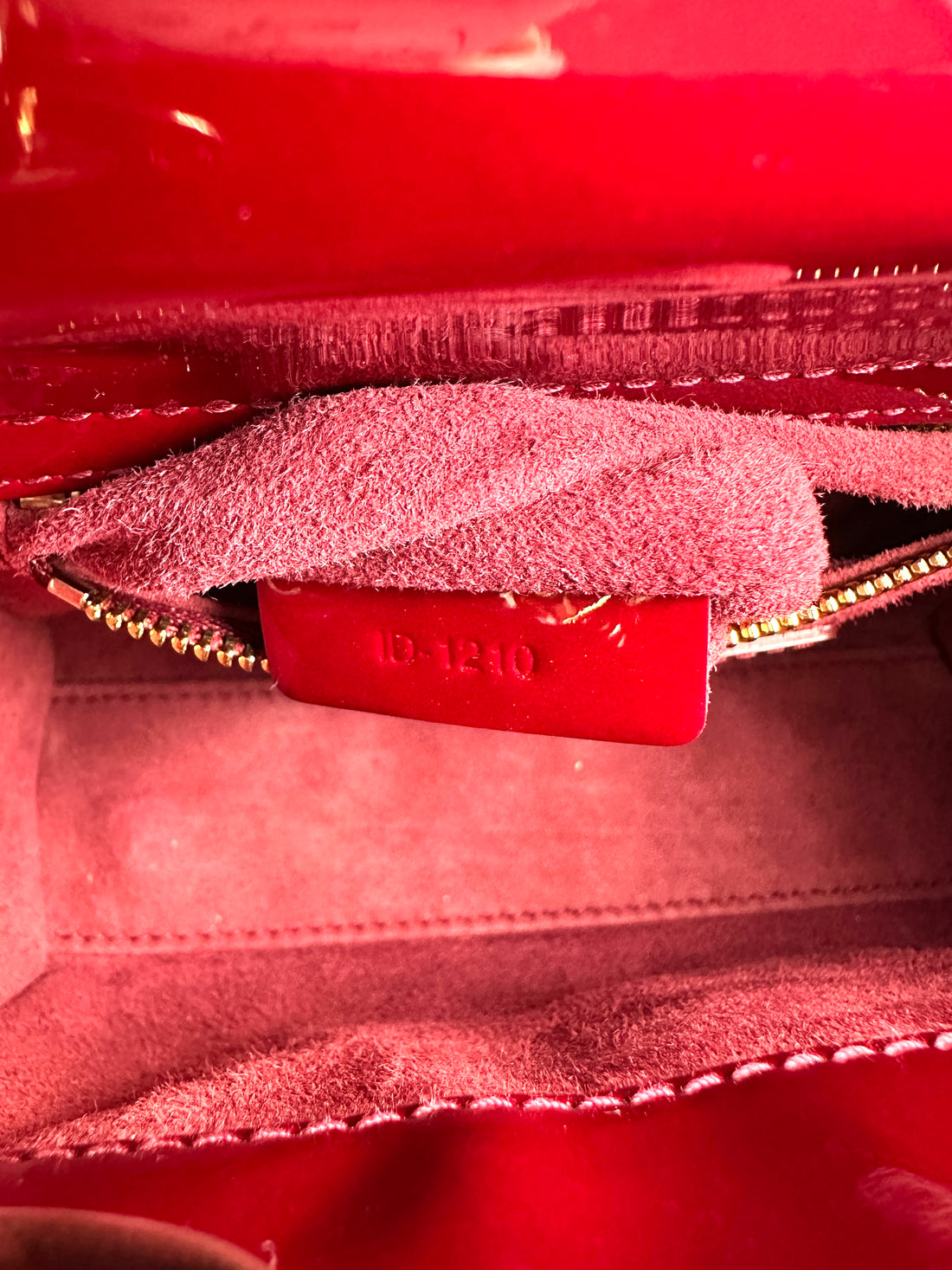 Christian Dior Lady Dior Red Patent Cannage Leather Handle Bag With Silver Charms DR443