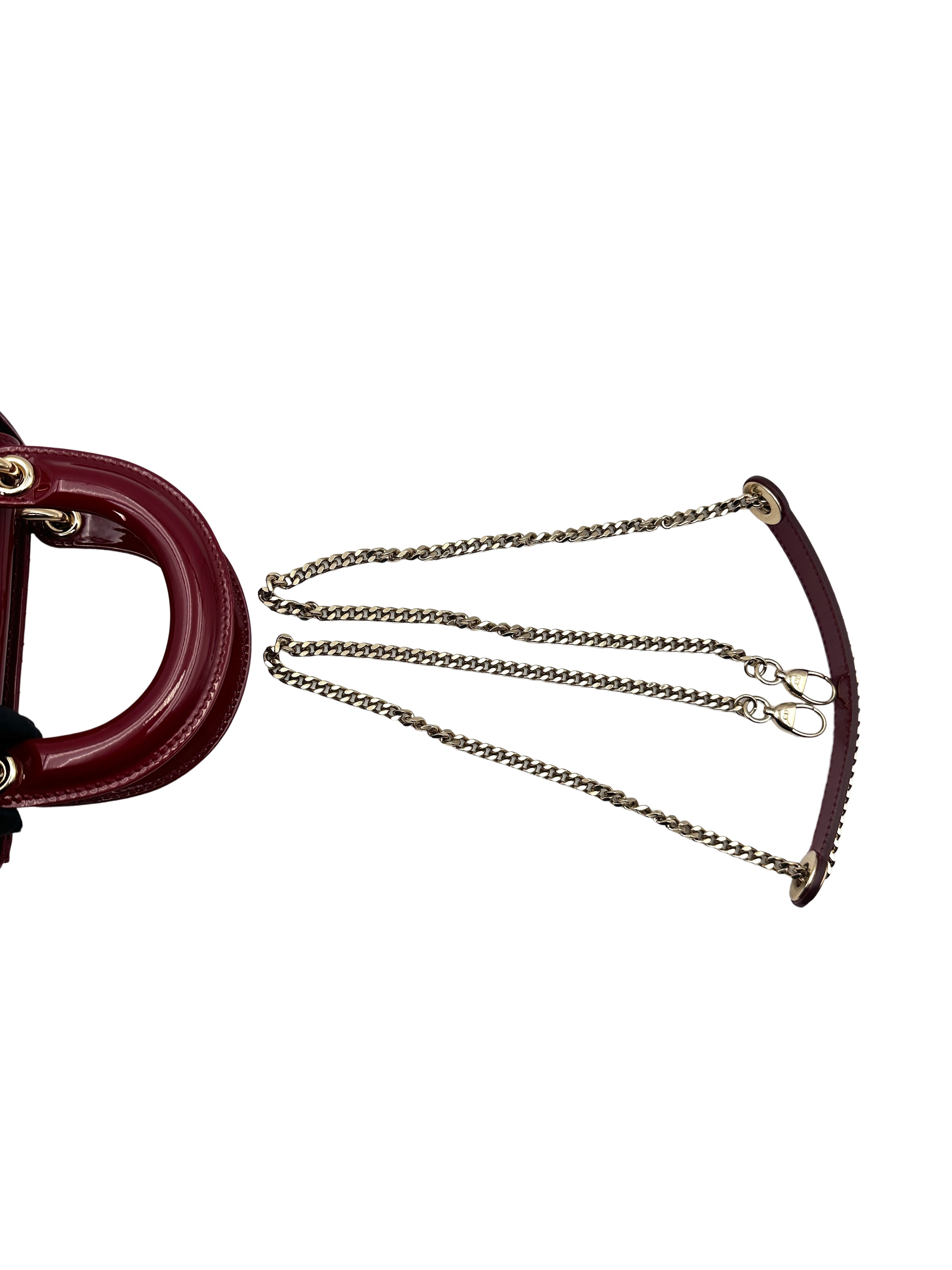 Christian Dior Lady Dior Red Patent Cannage Leather Handle Bag With Silver Charms DR443