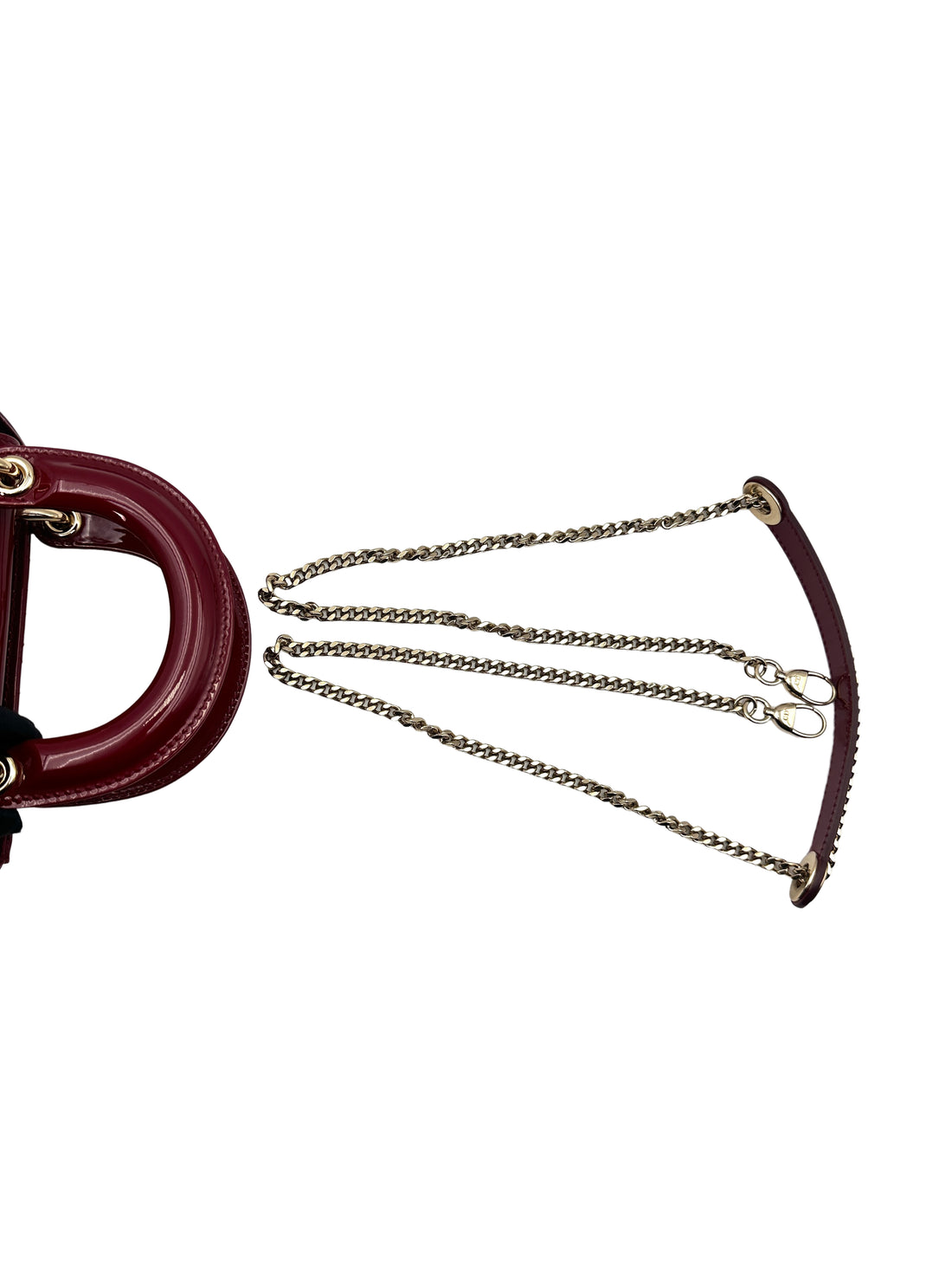 Christian Dior Lady Dior Red Patent Cannage Leather Handle Bag With Silver Charms DR443