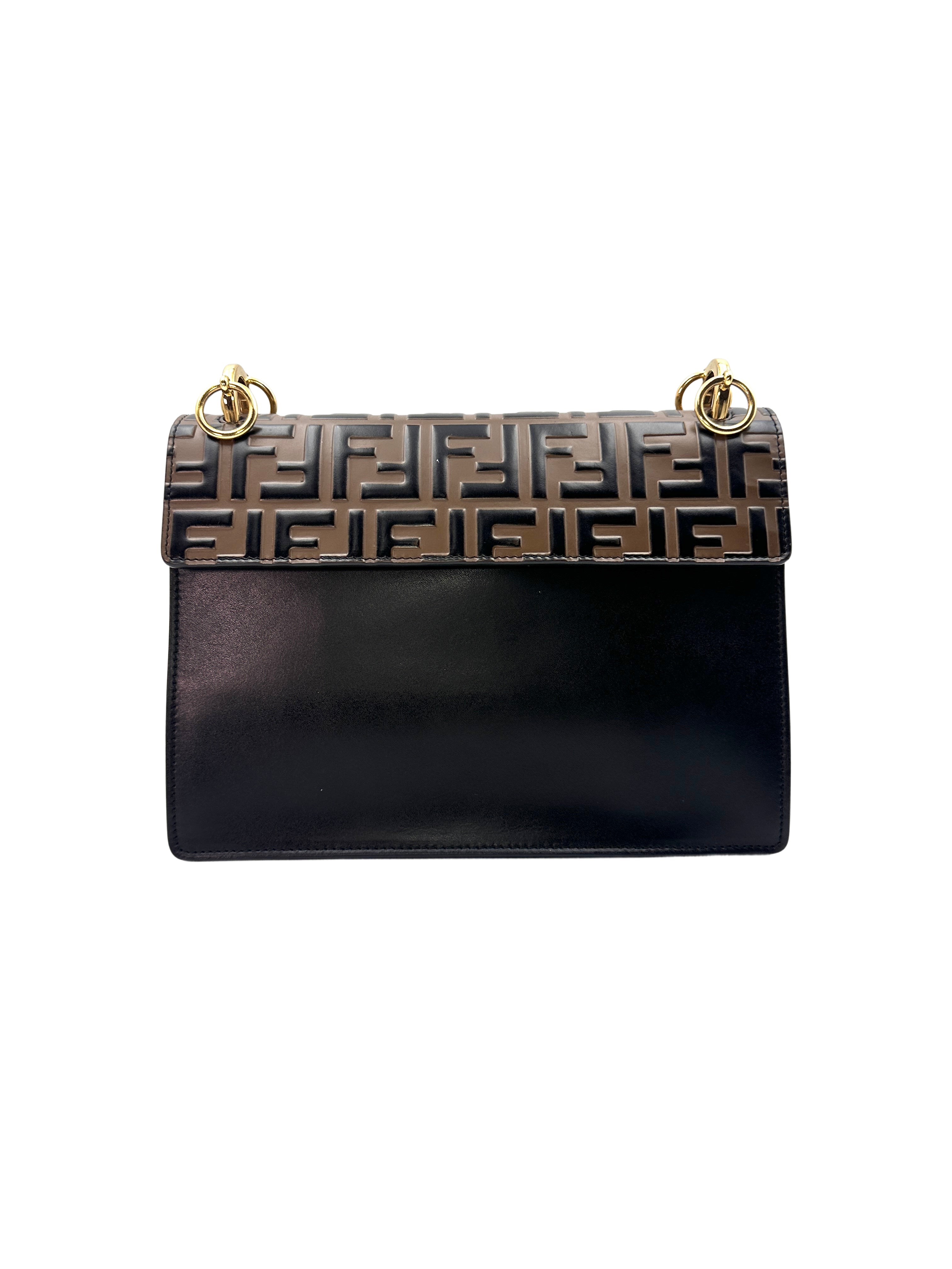 Fendi Kan I Black FF Zucca Embossed Leather Shoulder Bag FF81