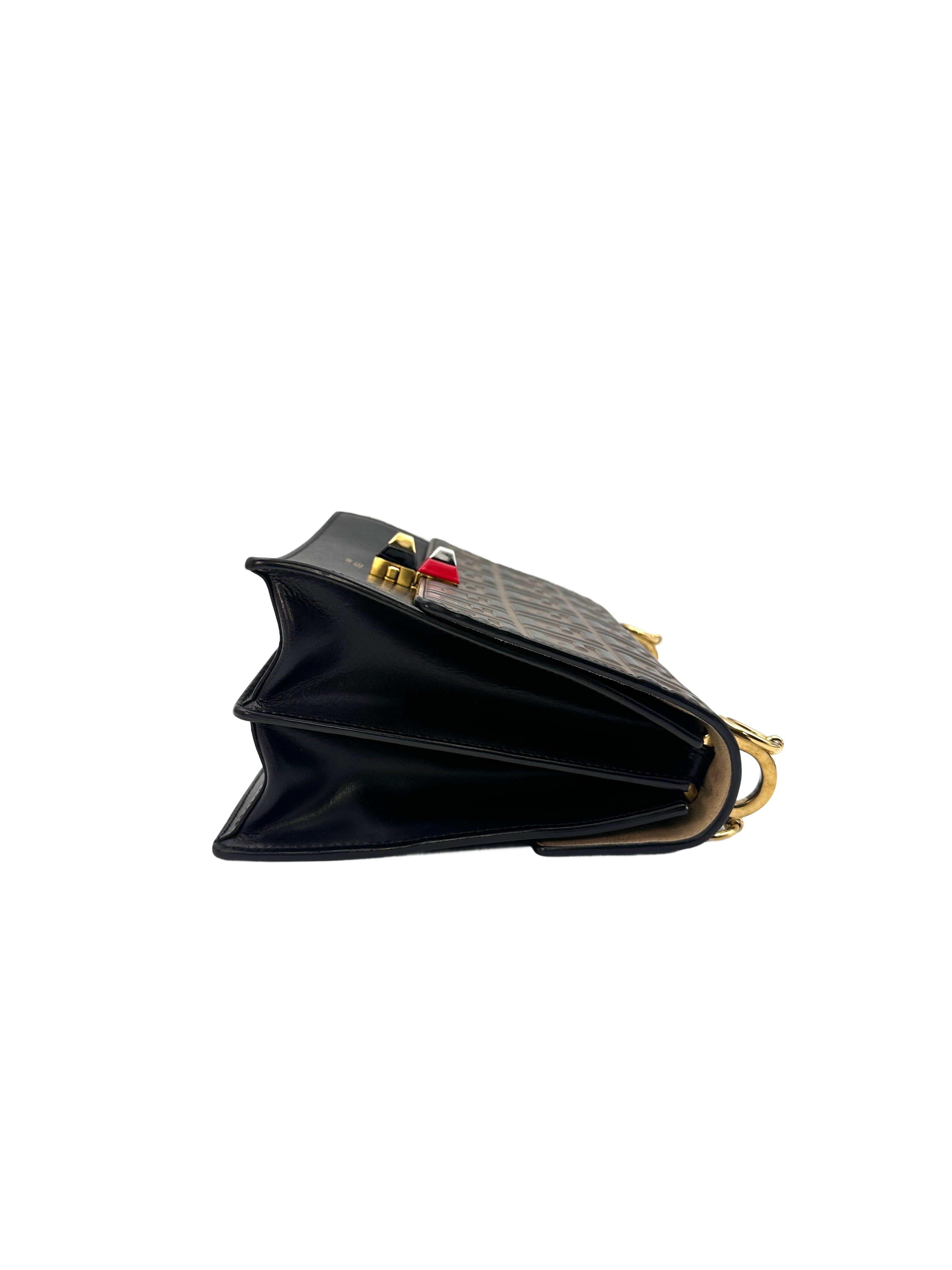 Fendi Kan I Black FF Zucca Embossed Leather Shoulder Bag FF81