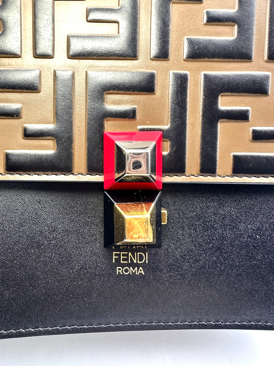 Fendi Kan I Black FF Zucca Embossed Leather Shoulder Bag FF81