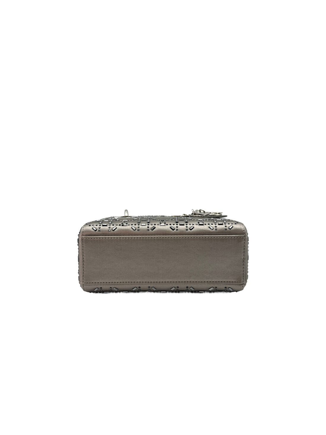 Christian Dior Lady Dior Crystal Embellished Grey Satin Cannage Leather Handle Bag With Silver Charms DR444