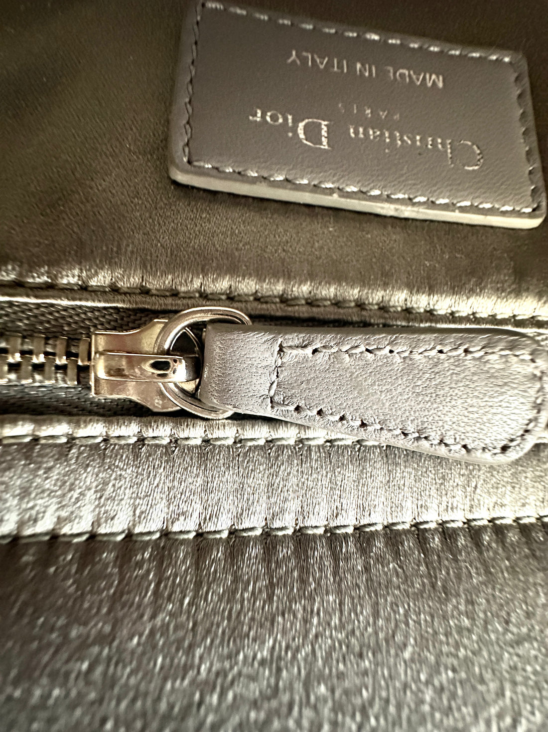 Christian Dior Lady Dior Crystal Embellished Grey Satin Cannage Leather Handle Bag With Silver Charms DR444