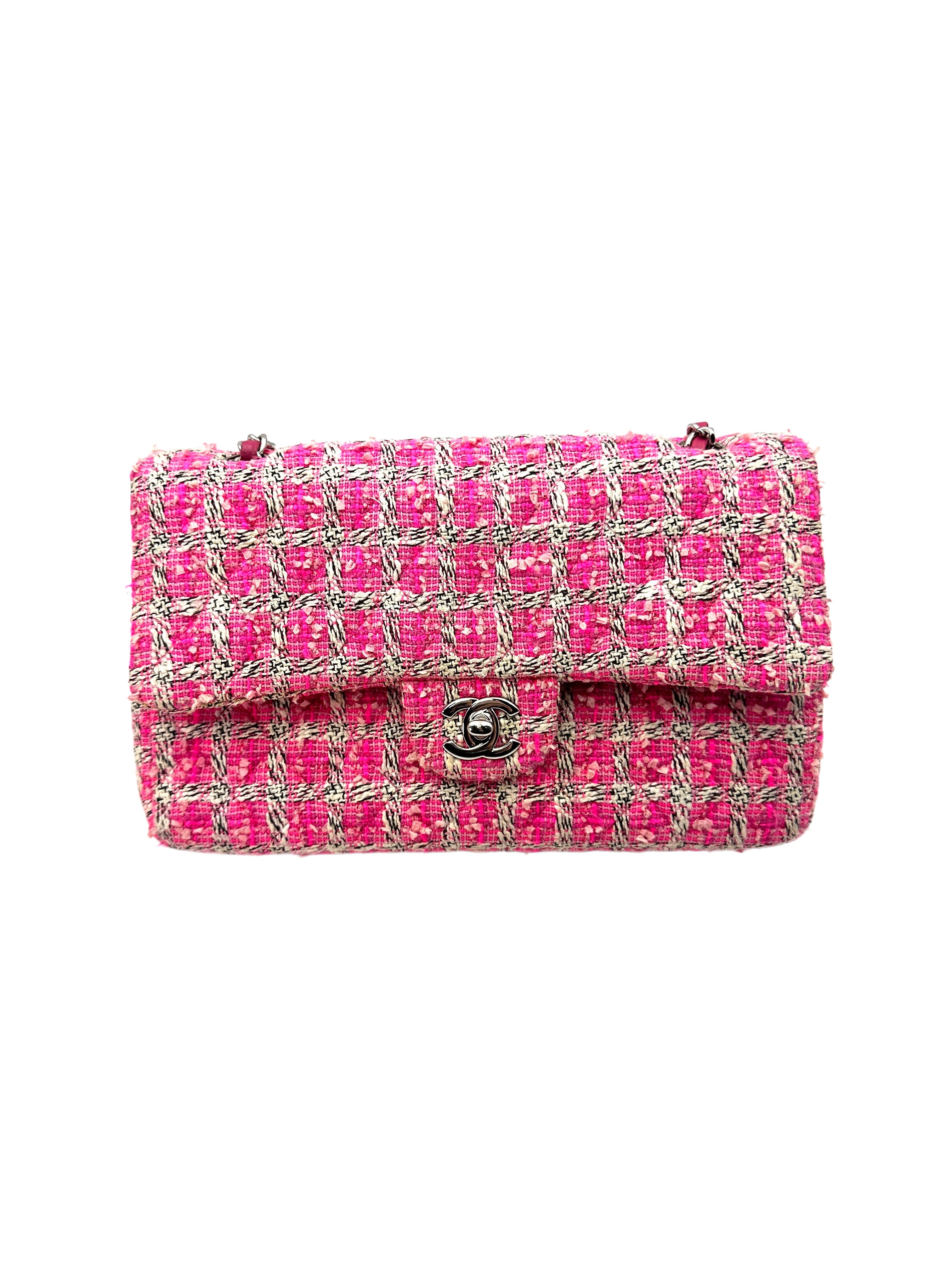 Chanel Classic Flap PInk Tweed Medium Size Chain Flap Bag(19***71) CC1260