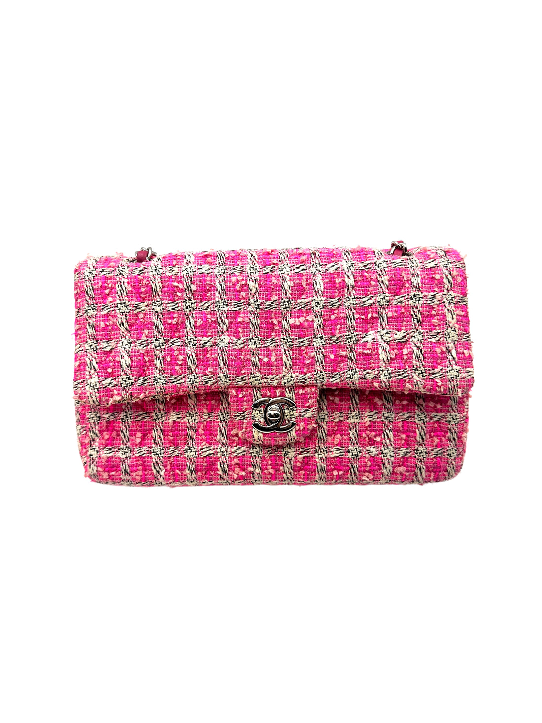 Chanel Classic Flap PInk Tweed Medium Size Chain Flap Bag(19***71) CC1260