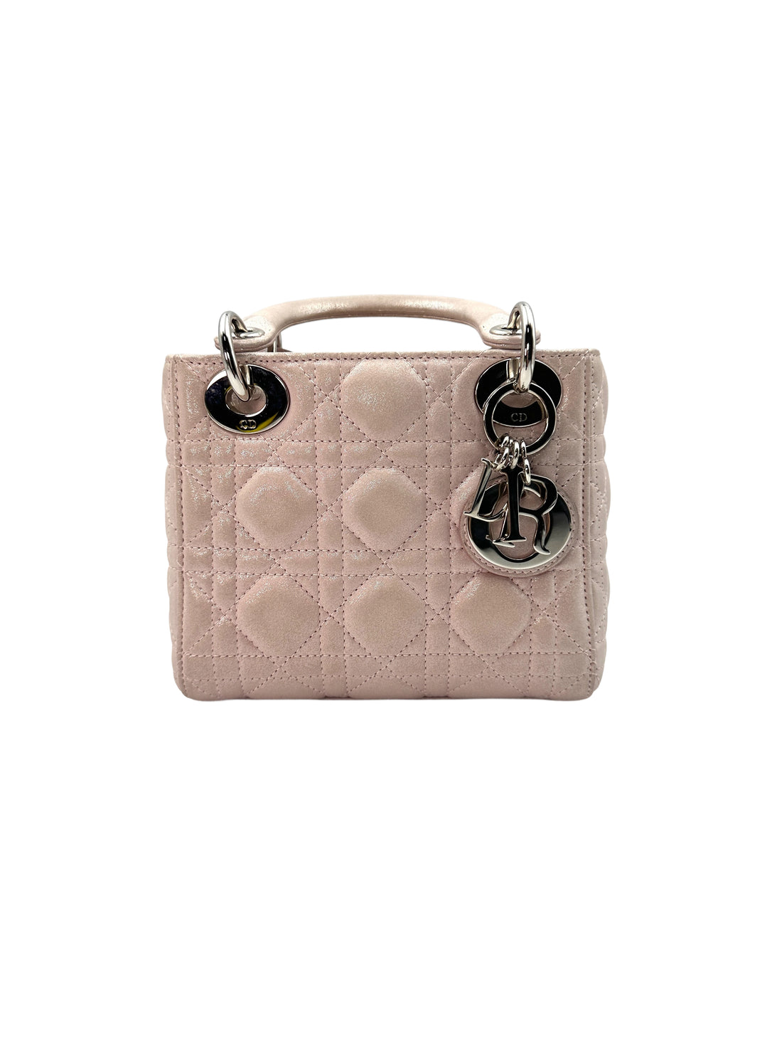 Christian Dior Lady Dior Pink Cannage Leather Handle Bag With Silver Charms DR445
