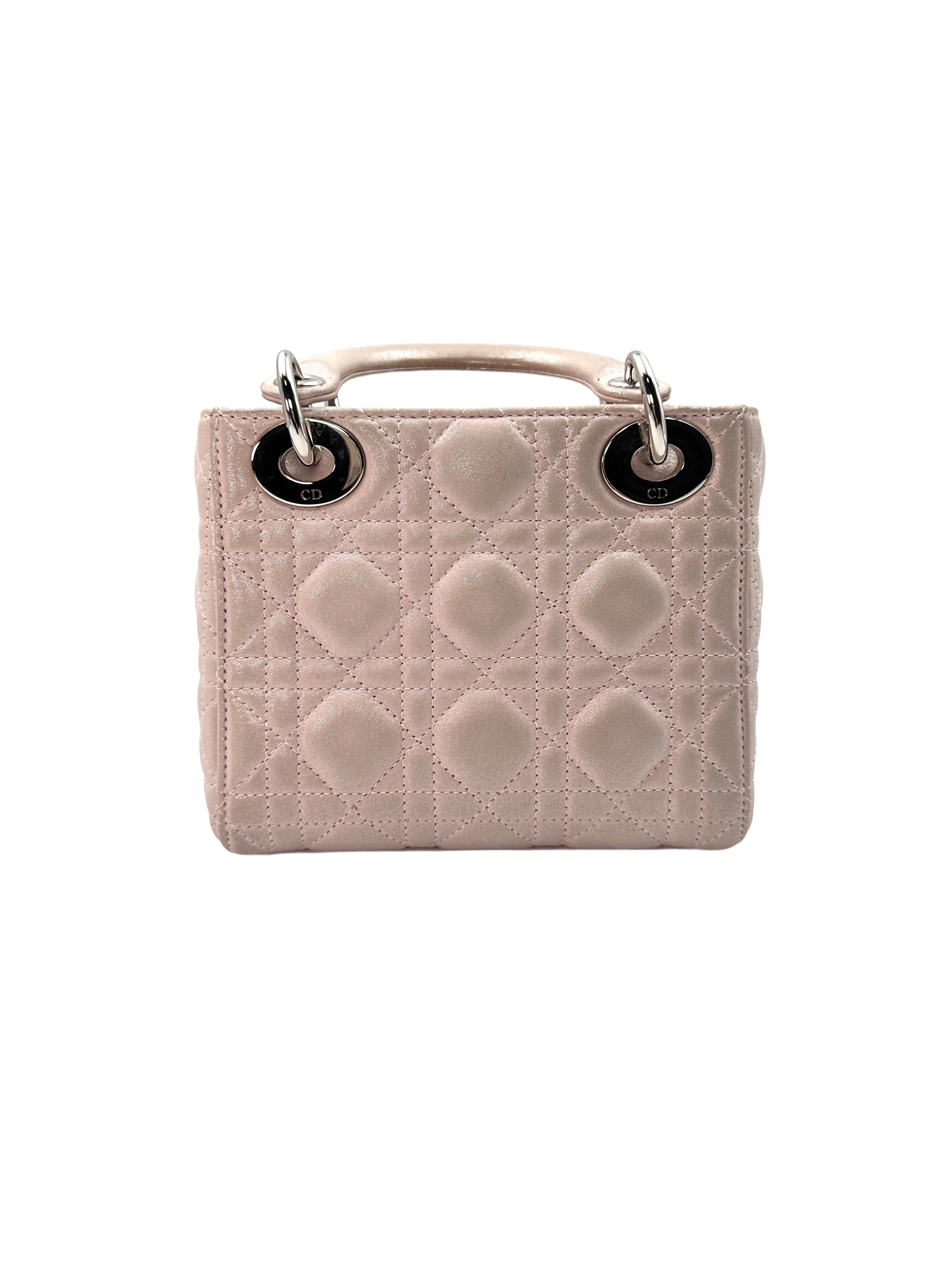 Christian Dior Lady Dior Pink Cannage Leather Handle Bag With Silver Charms DR445