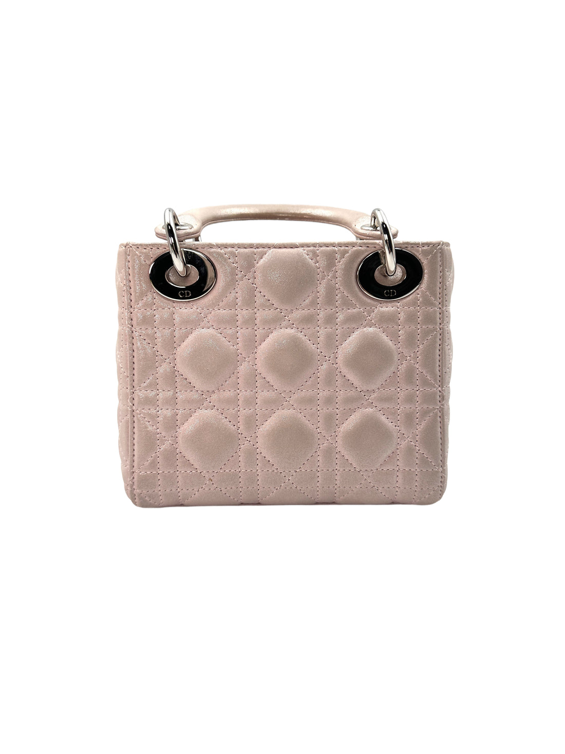 Christian Dior Lady Dior Pink Cannage Leather Handle Bag With Silver Charms DR445