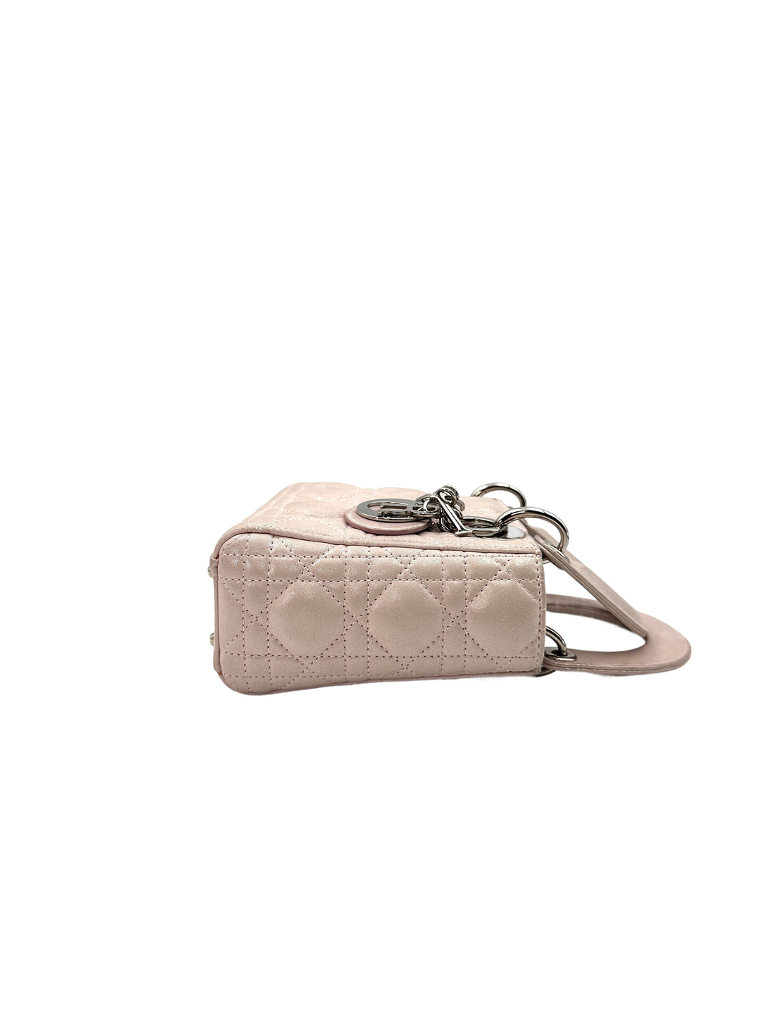 Christian Dior Lady Dior Pink Cannage Leather Handle Bag With Silver Charms DR445