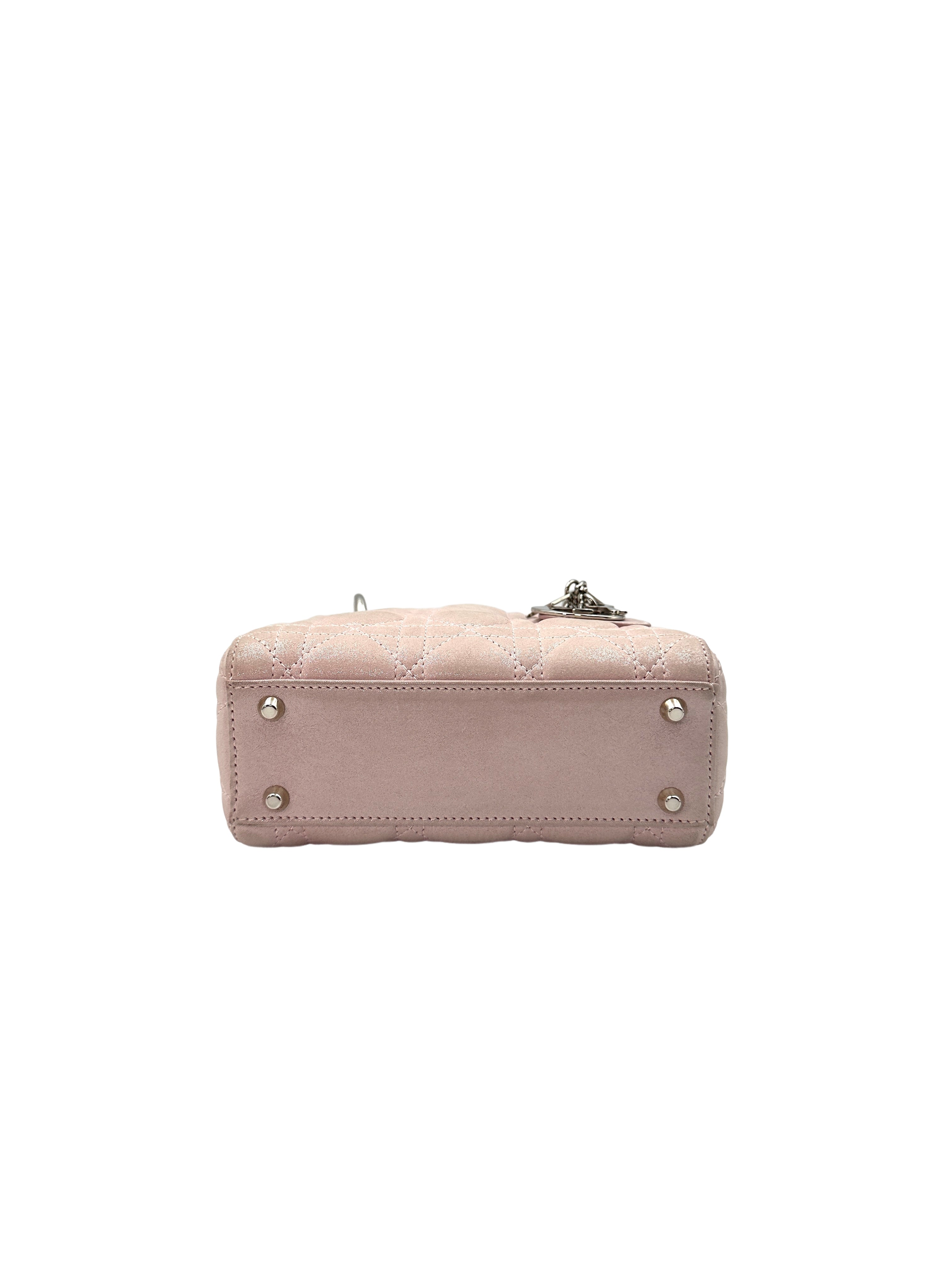 Christian Dior Lady Dior Pink Cannage Leather Handle Bag With Silver Charms DR445