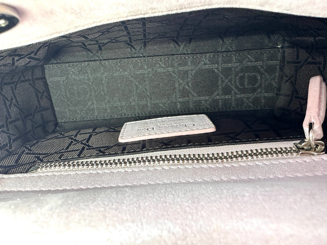 Christian Dior Lady Dior Pink Cannage Leather Handle Bag With Silver Charms DR445