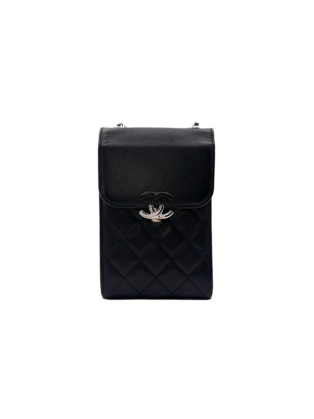 Chanel CC Box Flap Phone Holder Black Caviar Leather Crossbody Bag With Black/Silver Logo(27***57) CC1259