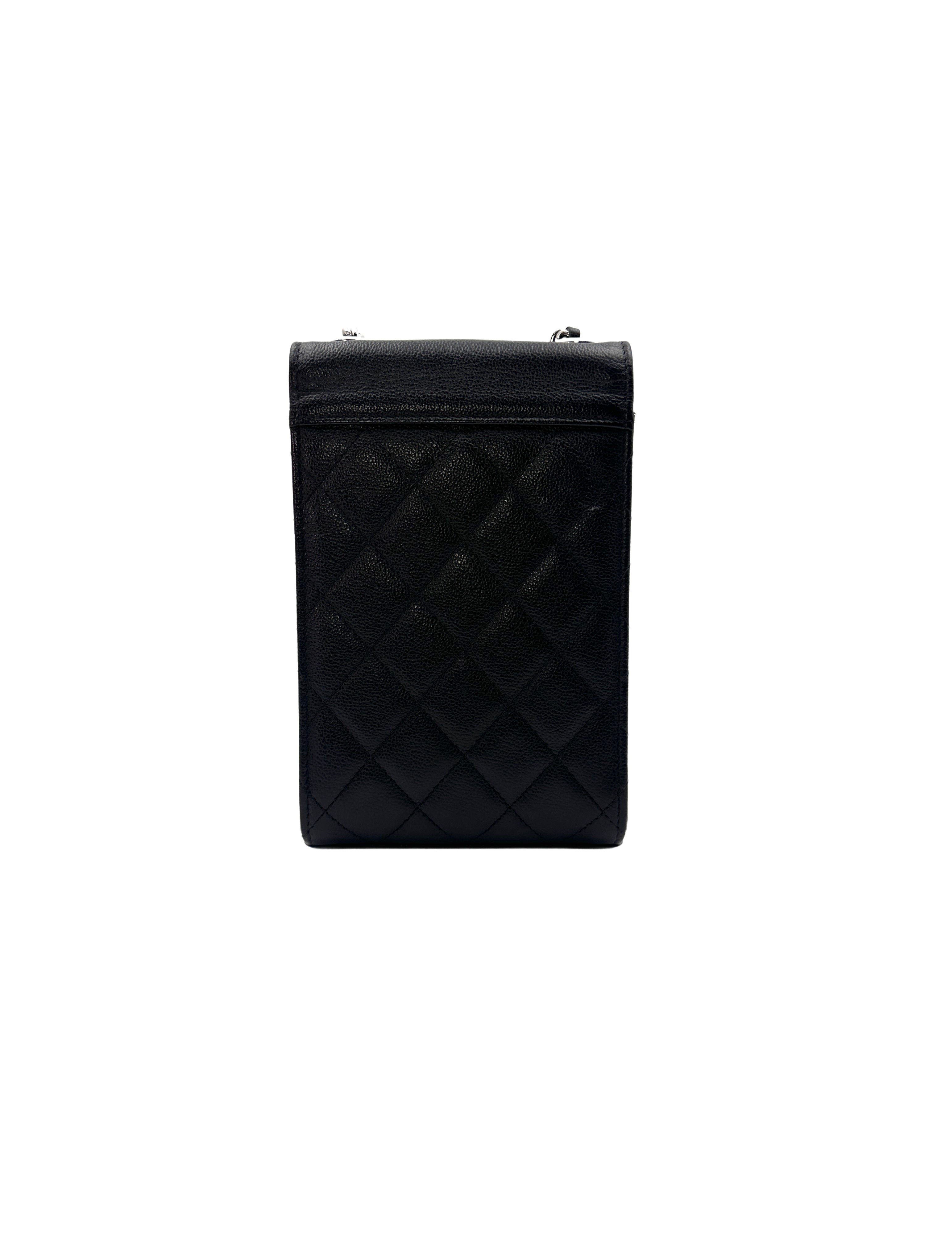 Chanel CC Box Flap Phone Holder Black Caviar Leather Crossbody Bag With Black/Silver Logo(27***57) CC1259
