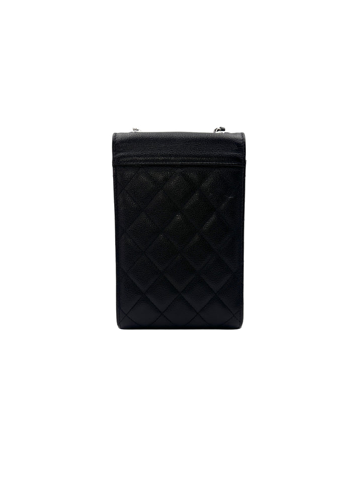 Chanel CC Box Flap Phone Holder Black Caviar Leather Crossbody Bag With Black/Silver Logo(27***57) CC1259