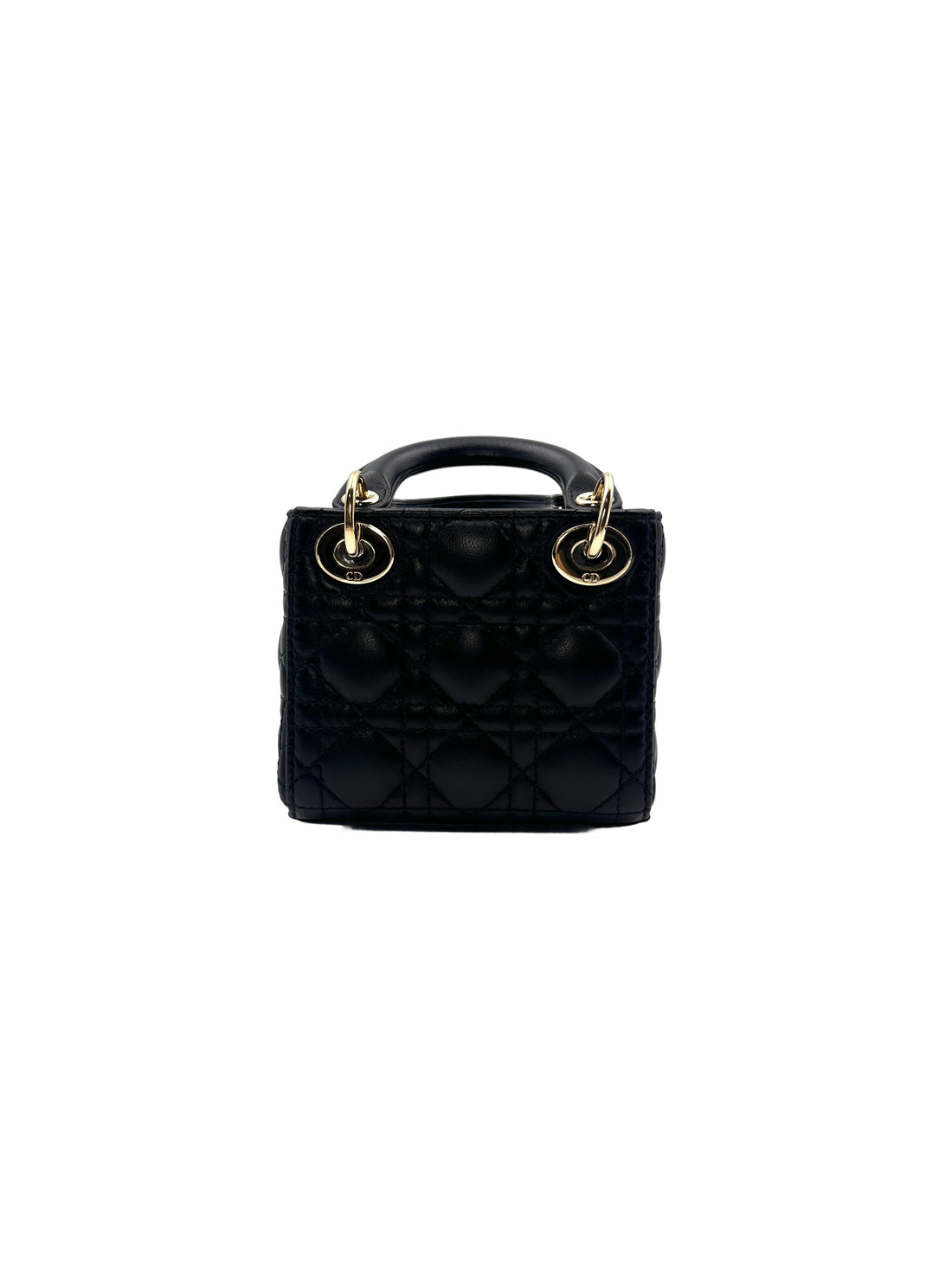 Christian Dior Lady Dior Black Cannage Leather Handle Bag With Gold Charms DR446
