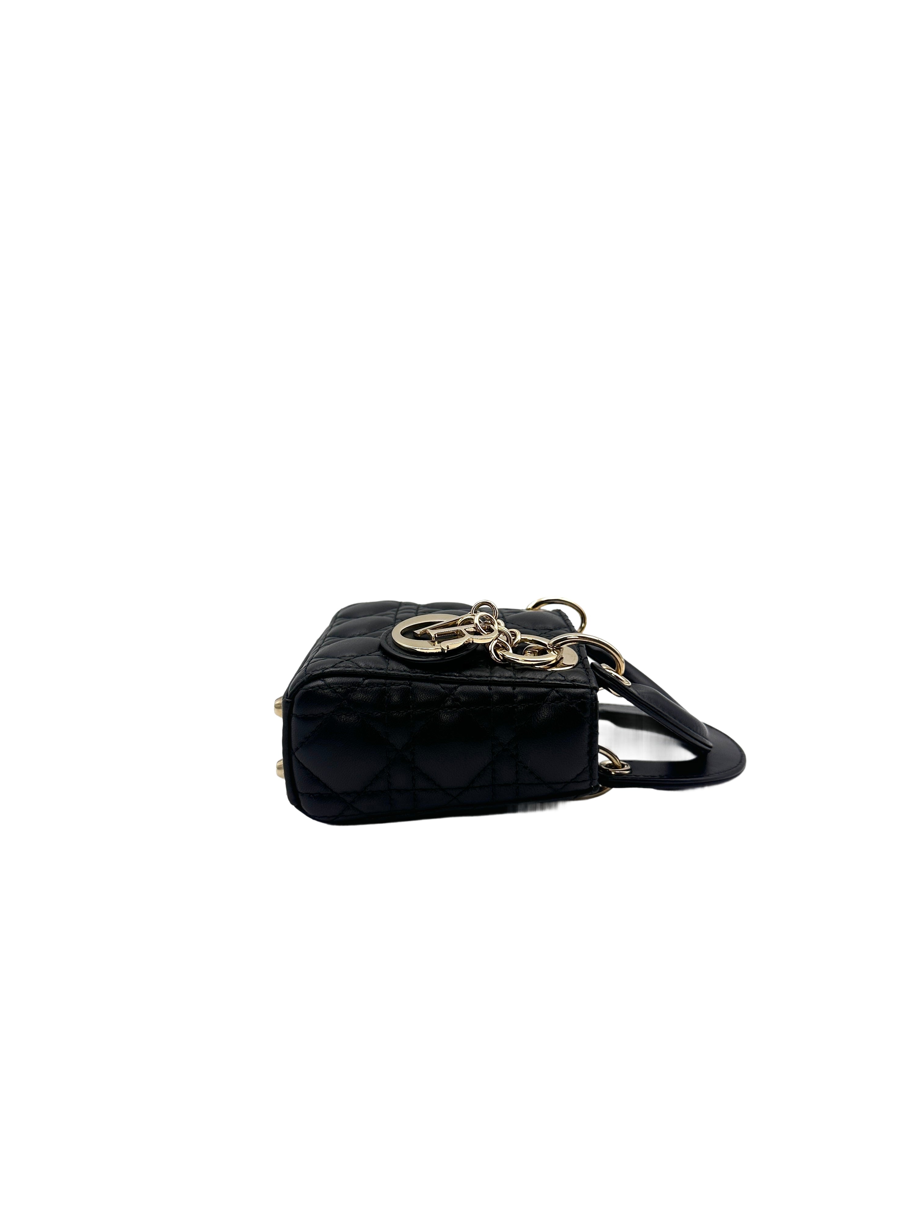 Christian Dior Lady Dior Black Cannage Leather Handle Bag With Gold Charms DR446