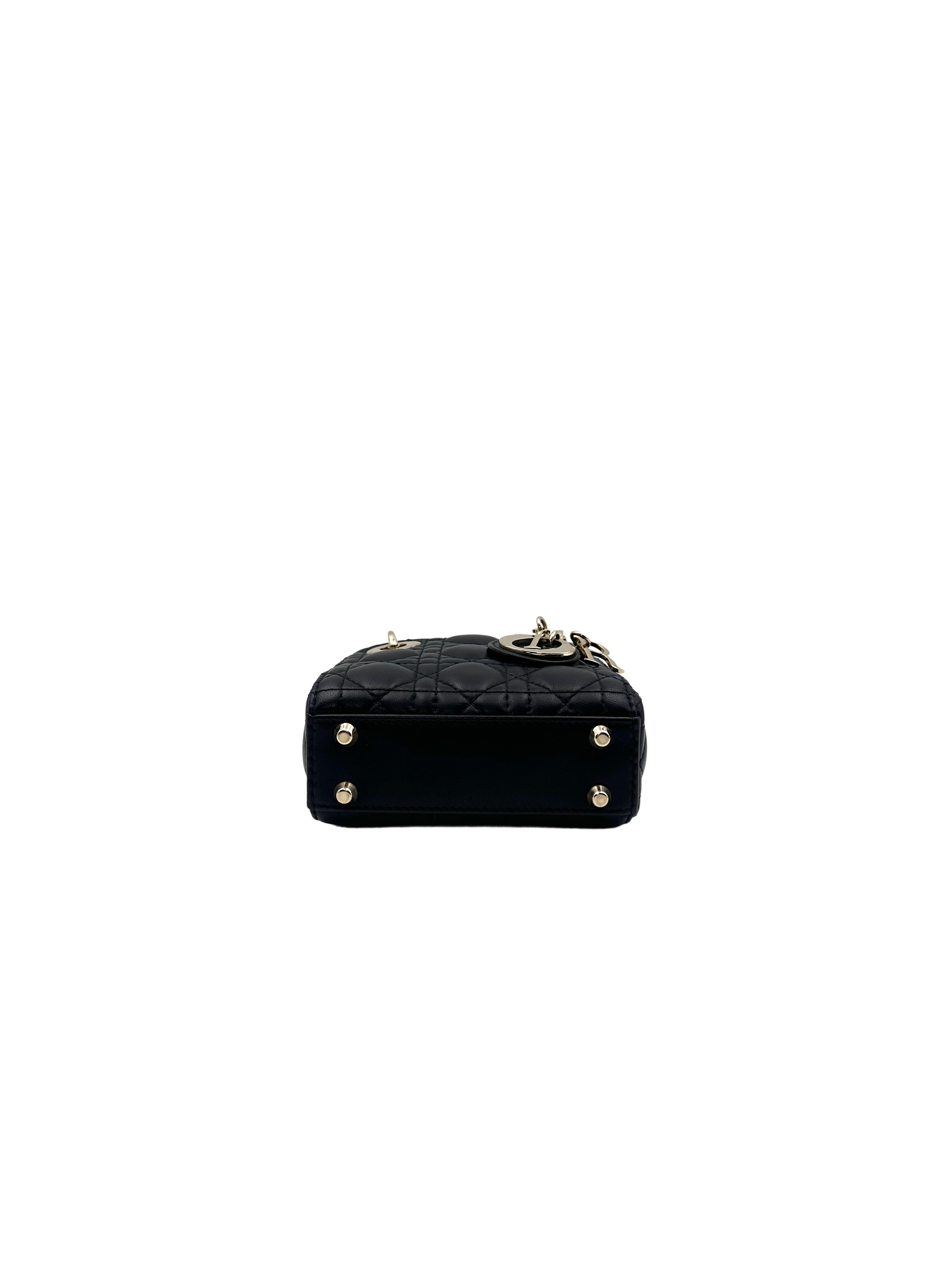 Christian Dior Lady Dior Black Cannage Leather Handle Bag With Gold Charms DR446