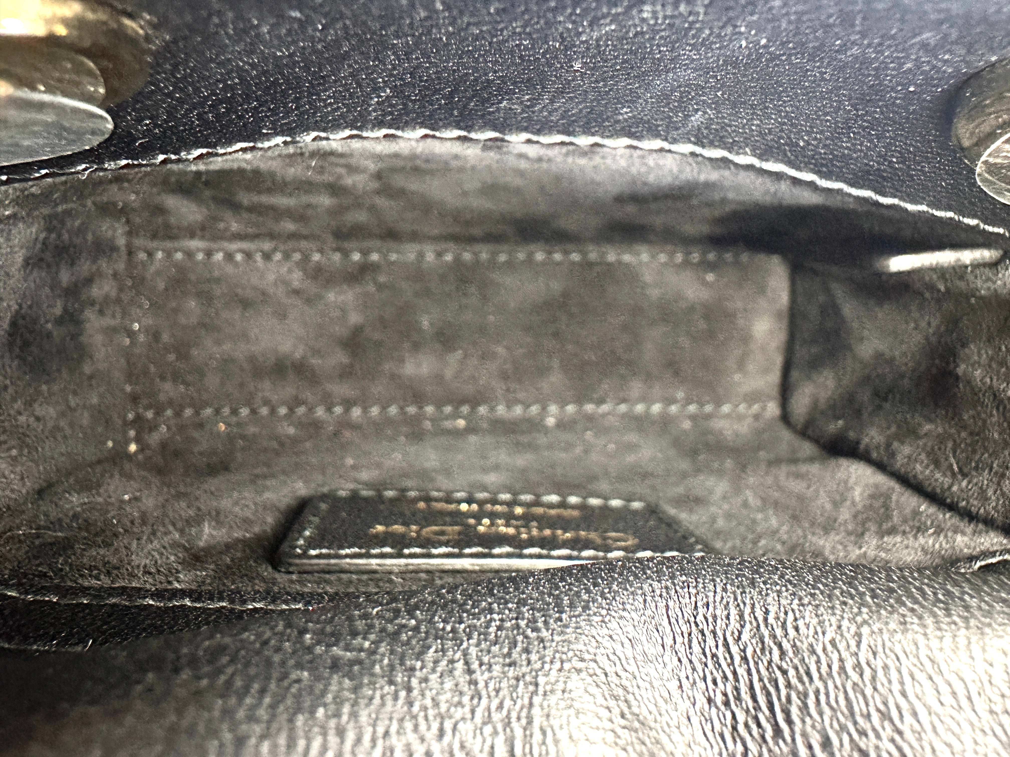 Christian Dior Lady Dior Black Cannage Leather Handle Bag With Gold Charms DR446