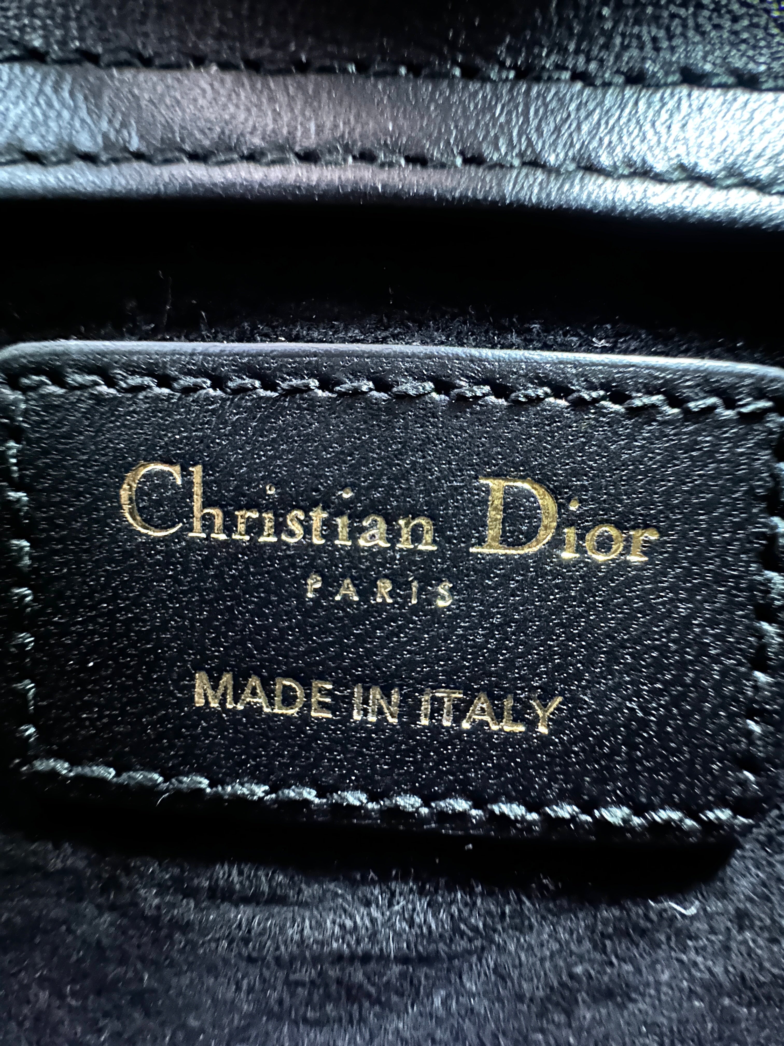 Christian Dior Lady Dior Black Cannage Leather Handle Bag With Gold Charms DR446