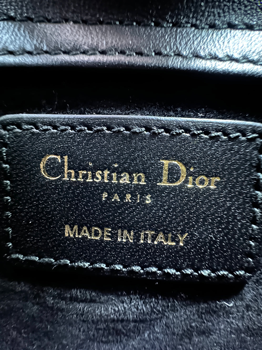 Christian Dior Lady Dior Black Cannage Leather Handle Bag With Gold Charms DR446