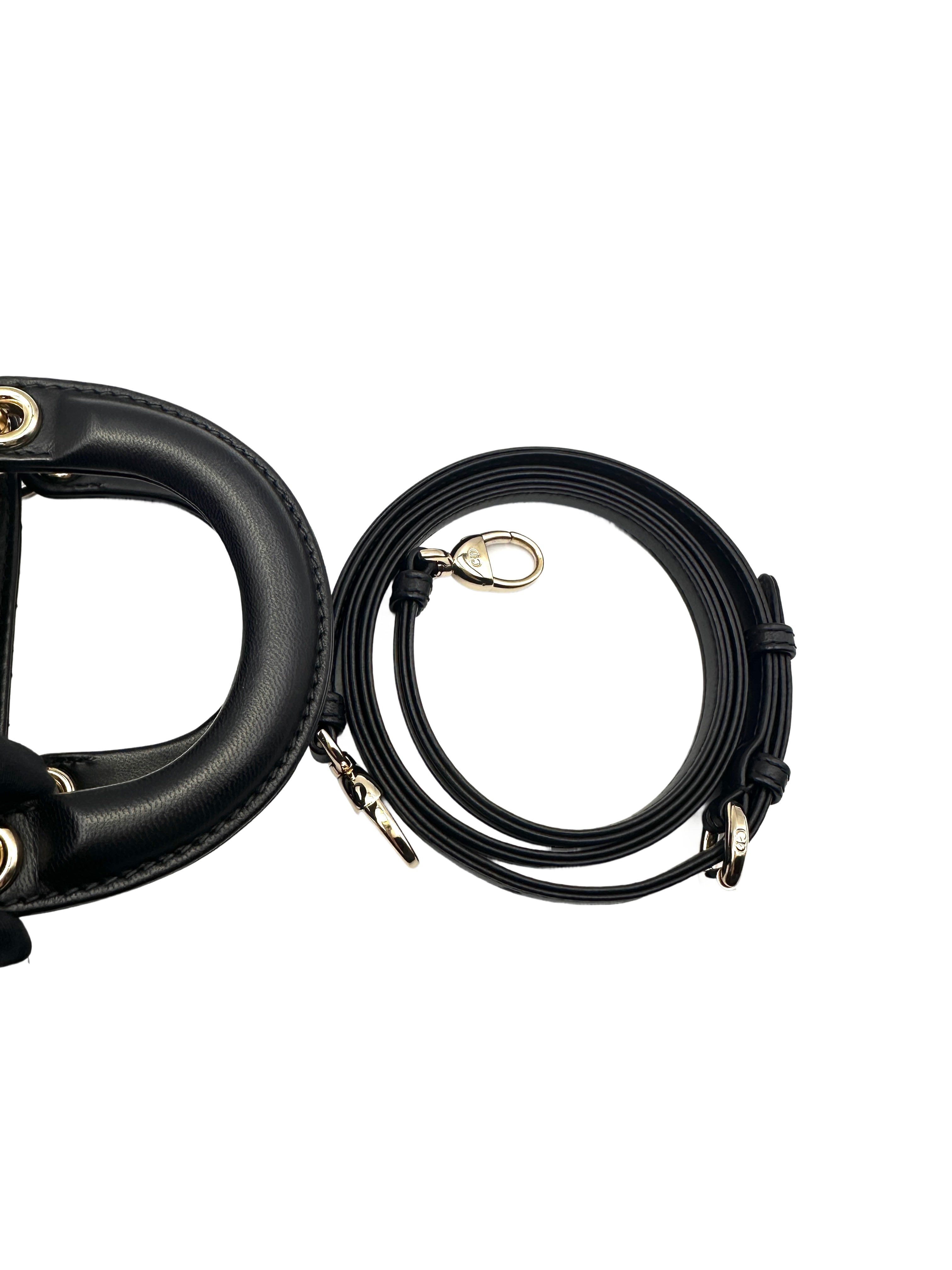 Christian Dior Lady Dior Black Cannage Leather Handle Bag With Gold Charms DR446
