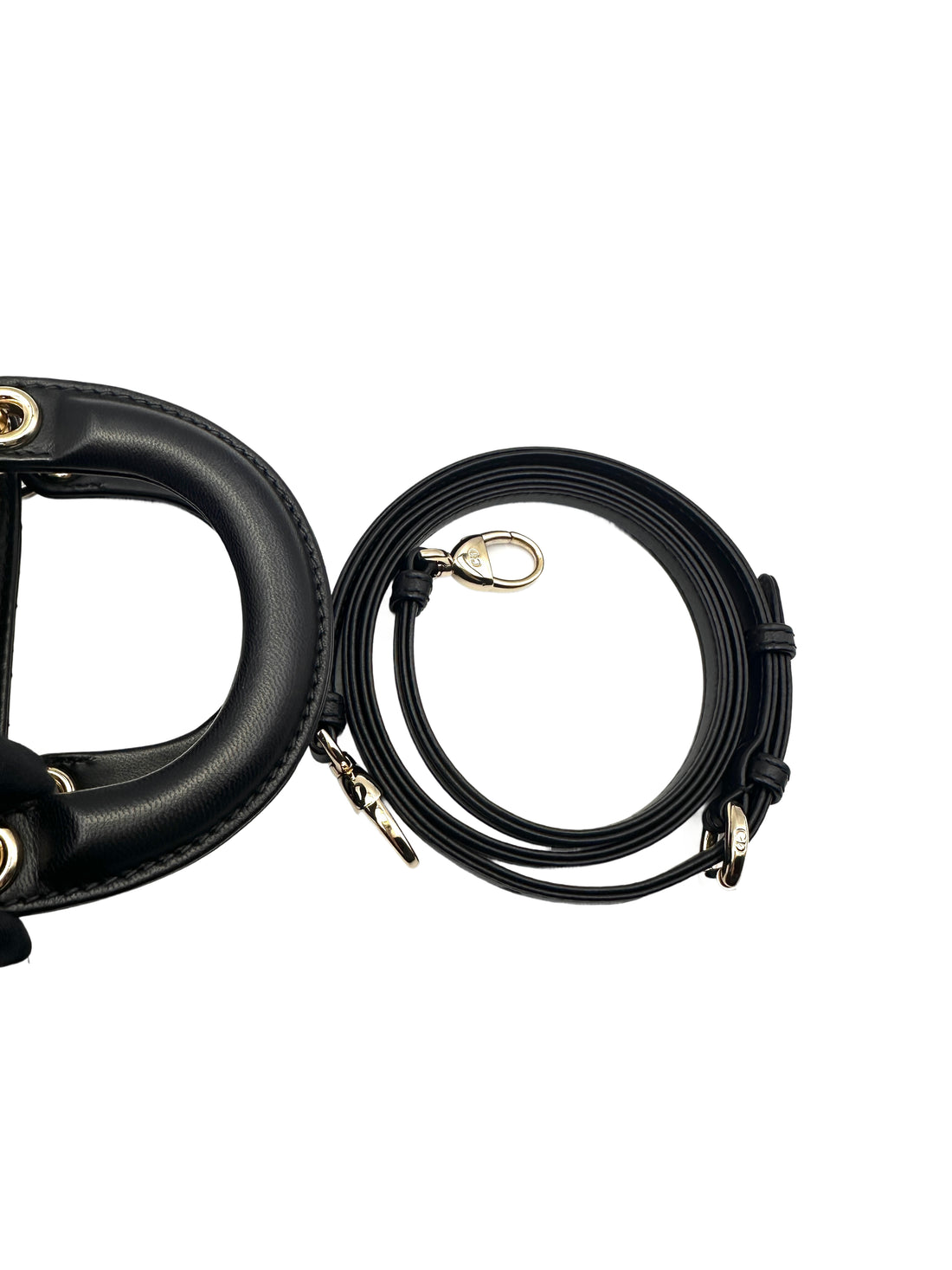 Christian Dior Lady Dior Black Cannage Leather Handle Bag With Gold Charms DR446