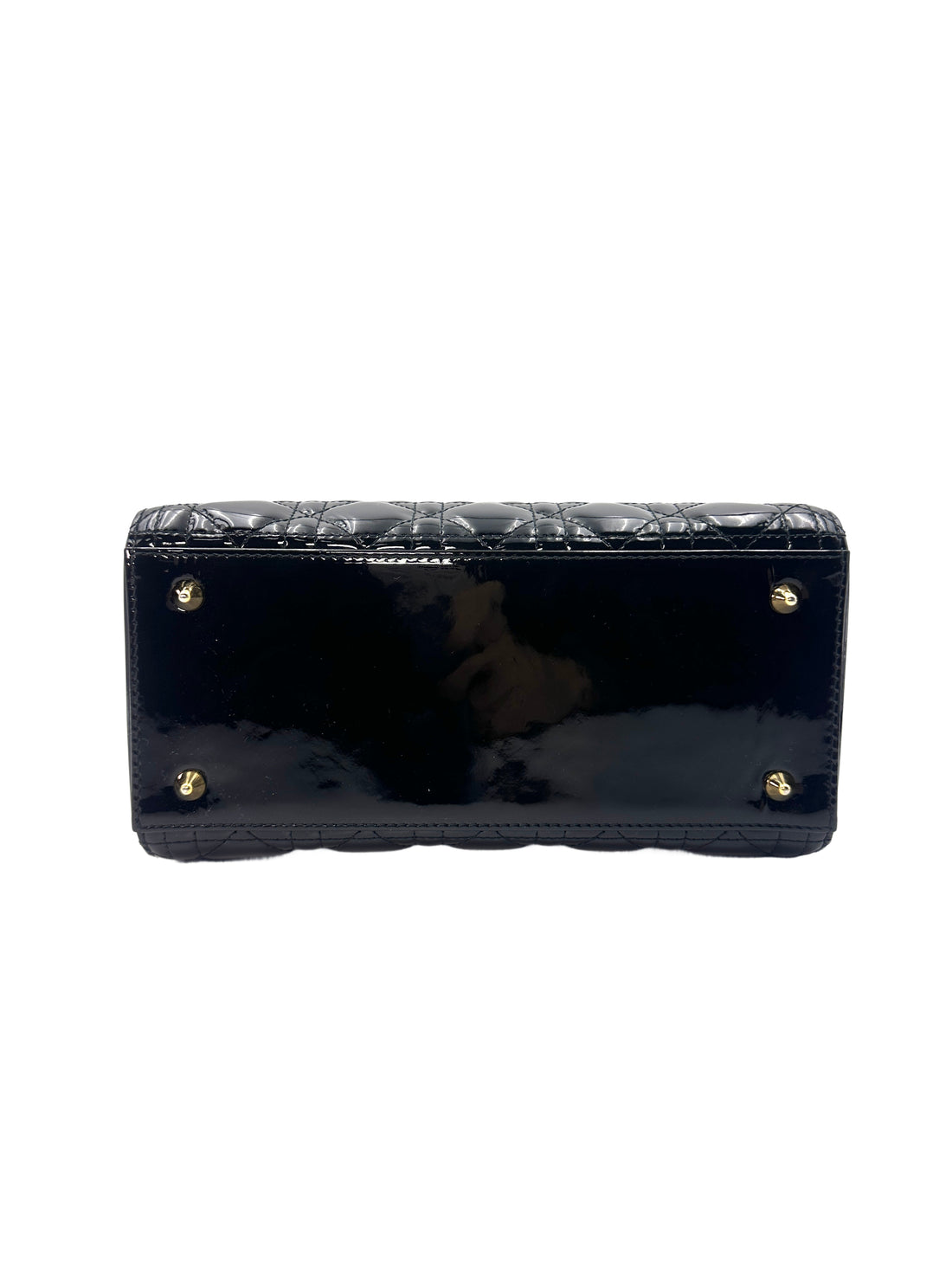 Christian Dior Lady Dior Black Patent Cannage Leather Handle Bag With Gold Charms DR447