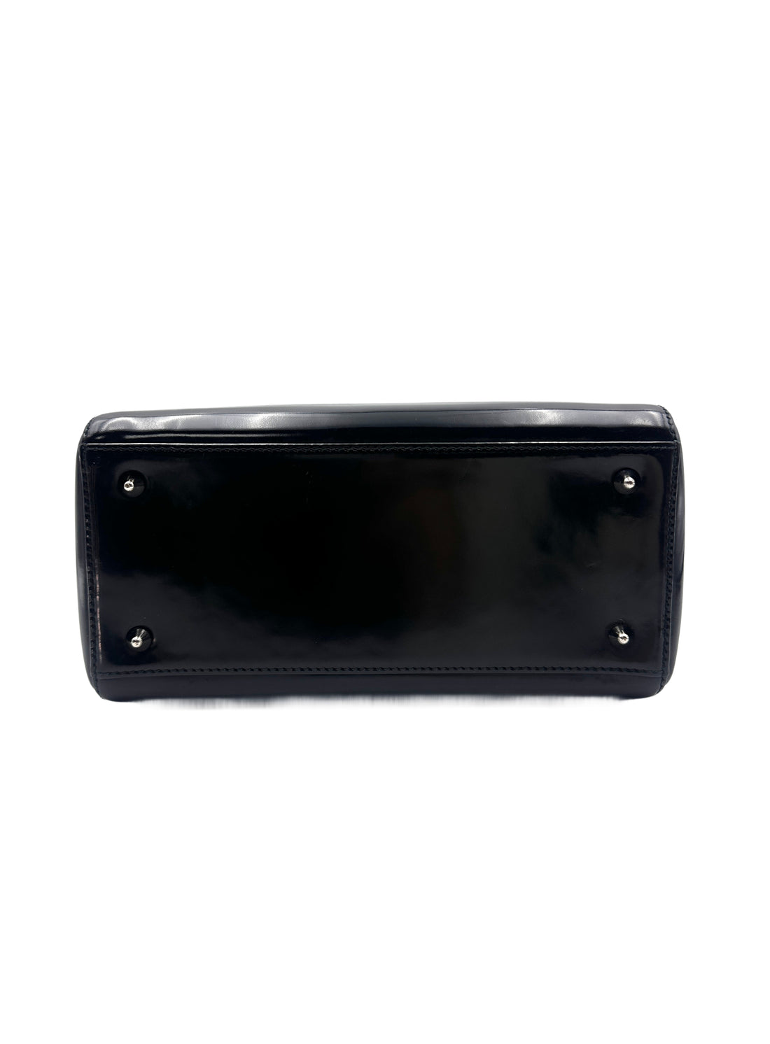 Christian Dior Lady Dior Black Patent Cannage Leather Handle Bag With Sliver Charms DR449