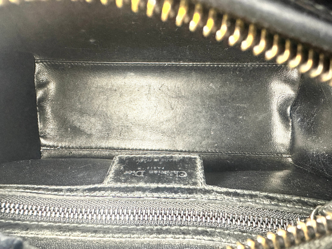 Christian Dior Lady Dior Black Patent Cannage Leather Handle Bag With Sliver Charms DR449