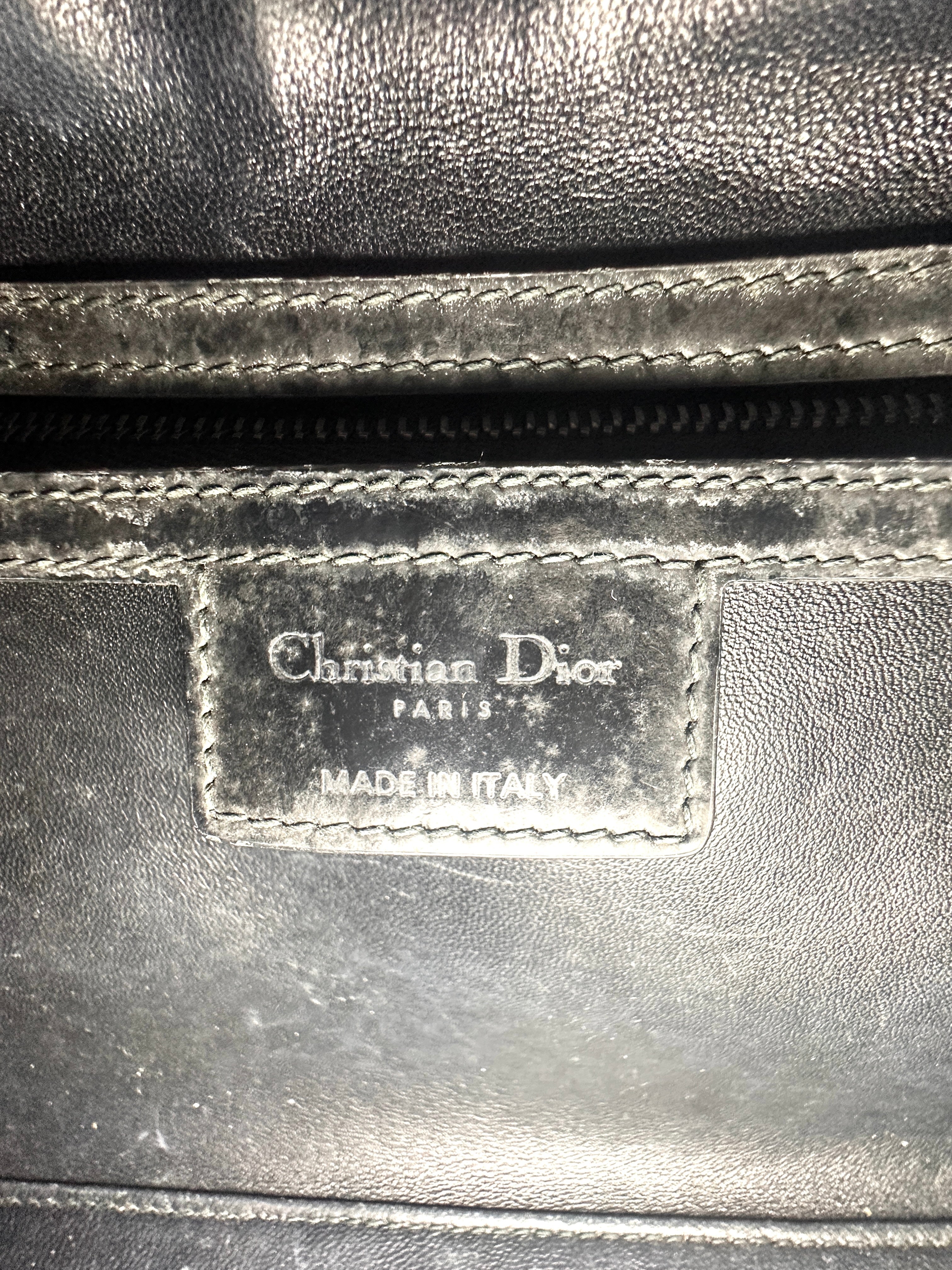 Christian Dior Lady Dior Black Patent Cannage Leather Handle Bag With Sliver Charms DR449