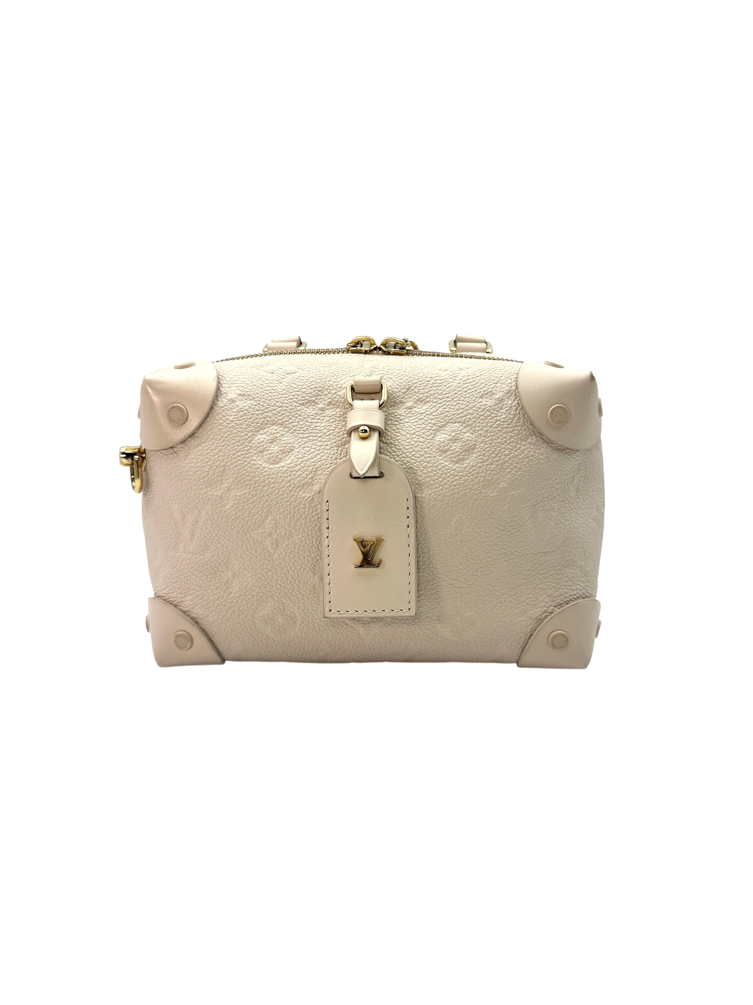 Louis Vuitton Petite Malle Souple White Monogram Empreinte Leather Crossbody Handle Bag With Gold Hardware LV1793