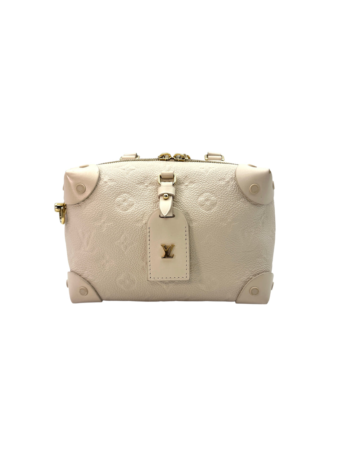 Louis Vuitton Petite Malle Souple White Monogram Empreinte Leather Crossbody Handle Bag With Gold Hardware LV1793