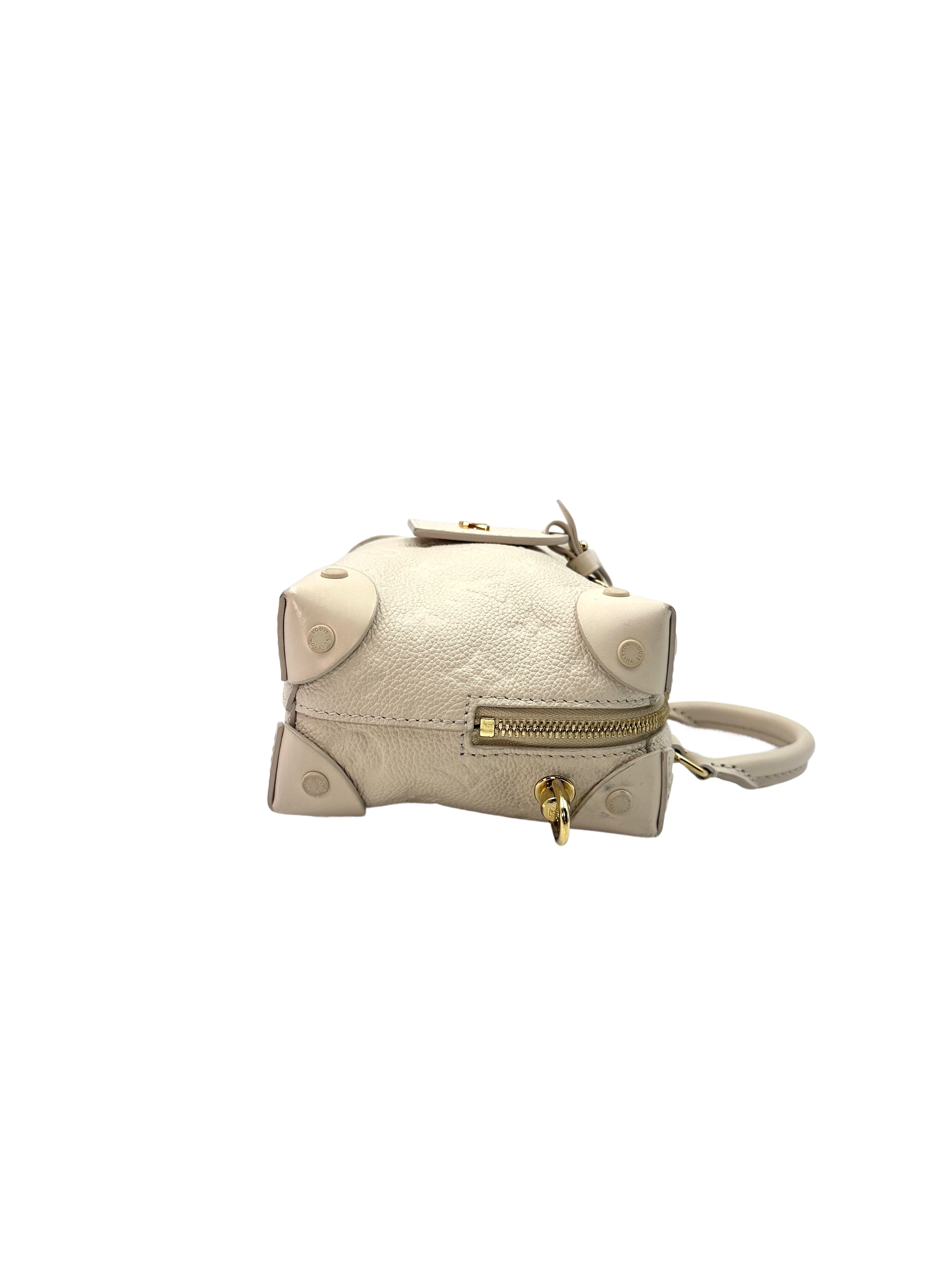 Louis Vuitton Petite Malle Souple White Monogram Empreinte Leather Crossbody Handle Bag With Gold Hardware LV1793