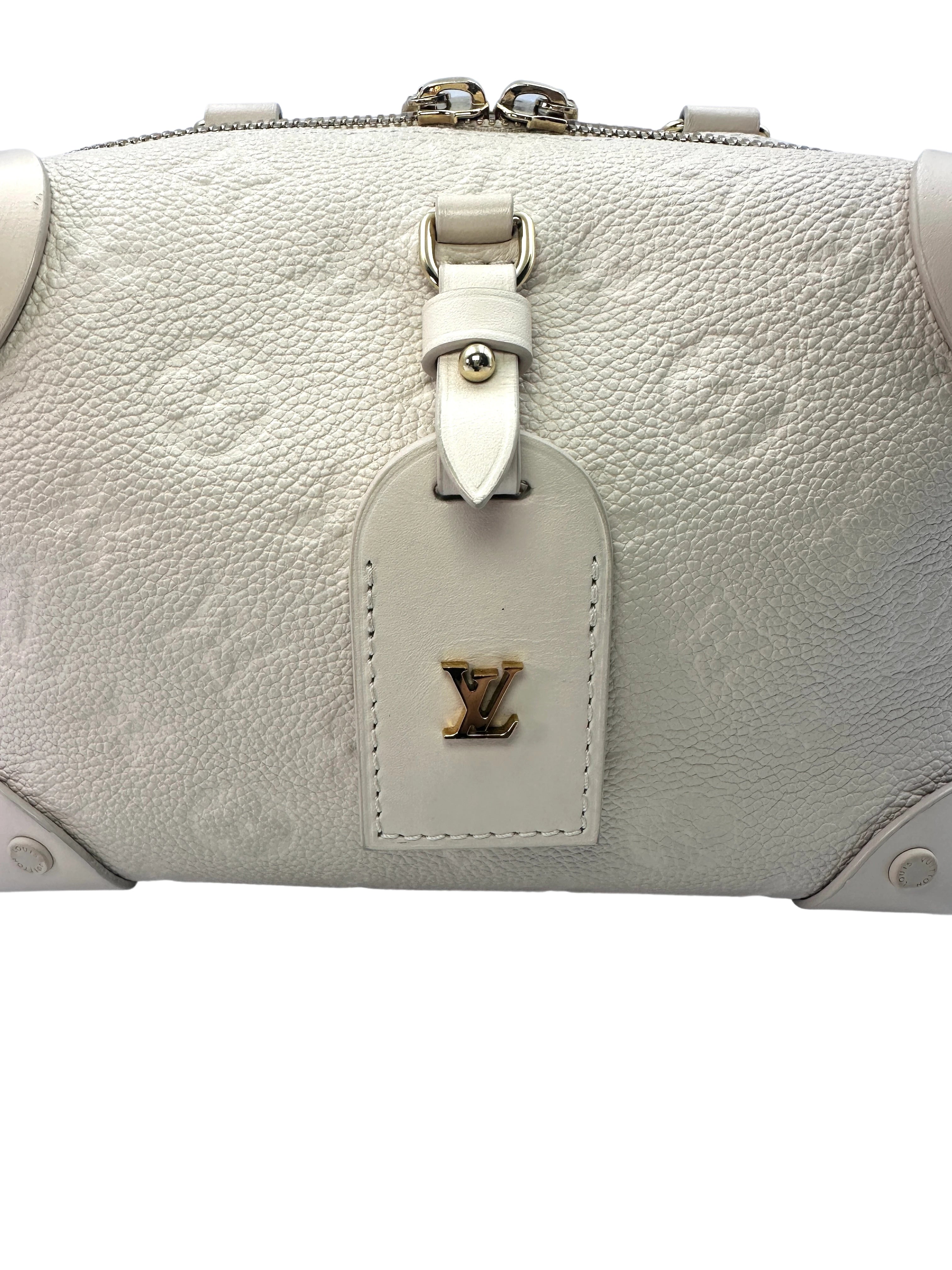 Louis Vuitton Petite Malle Souple White Monogram Empreinte Leather Crossbody Handle Bag With Gold Hardware LV1793