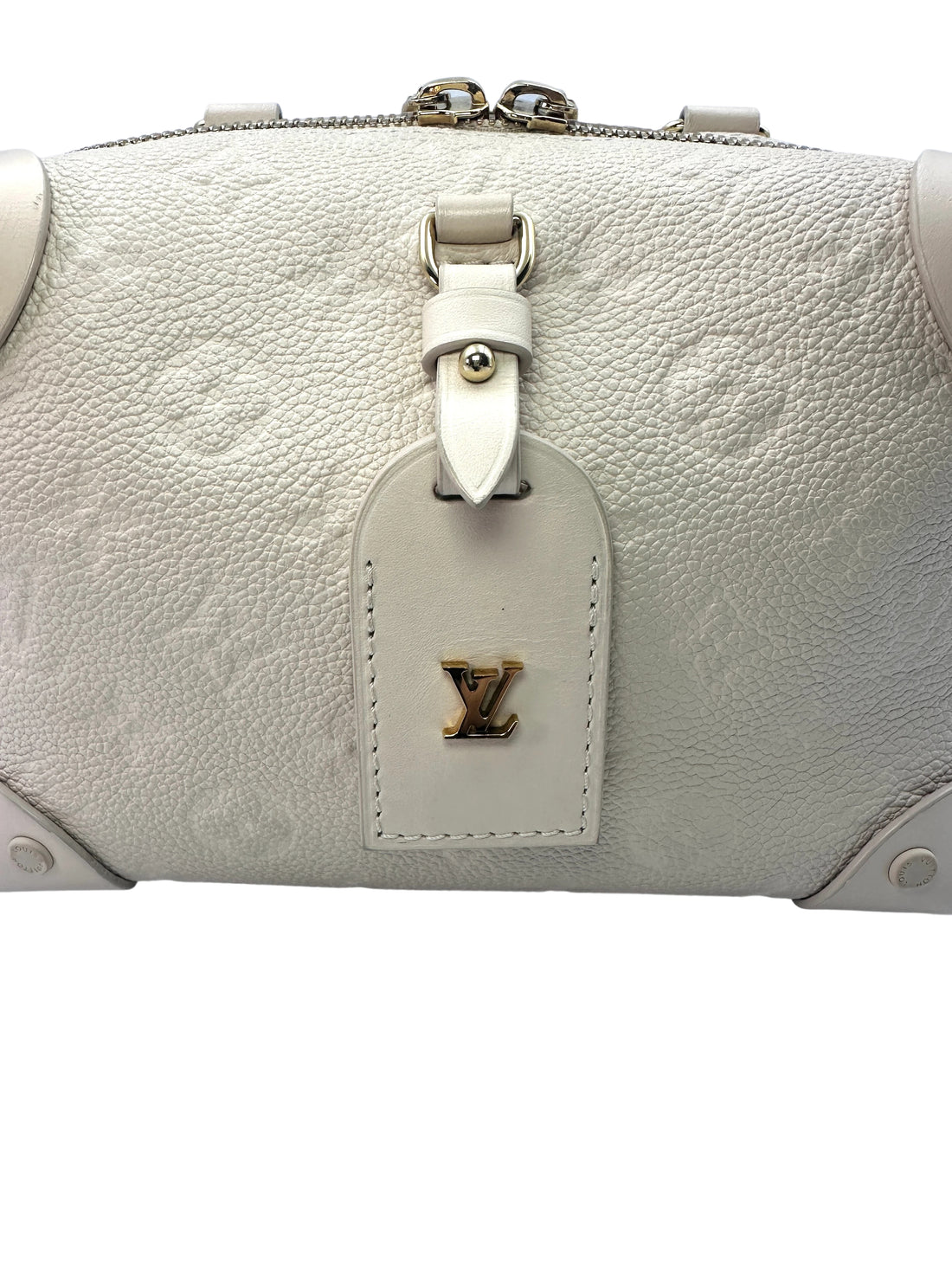 Louis Vuitton Petite Malle Souple White Monogram Empreinte Leather Crossbody Handle Bag With Gold Hardware LV1793