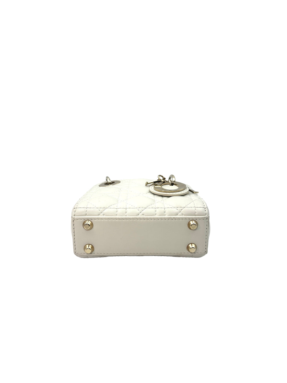 Christian Dior Lady Dior White Cannage Lambskin Leather Handle Bag With Gold Charms DR450