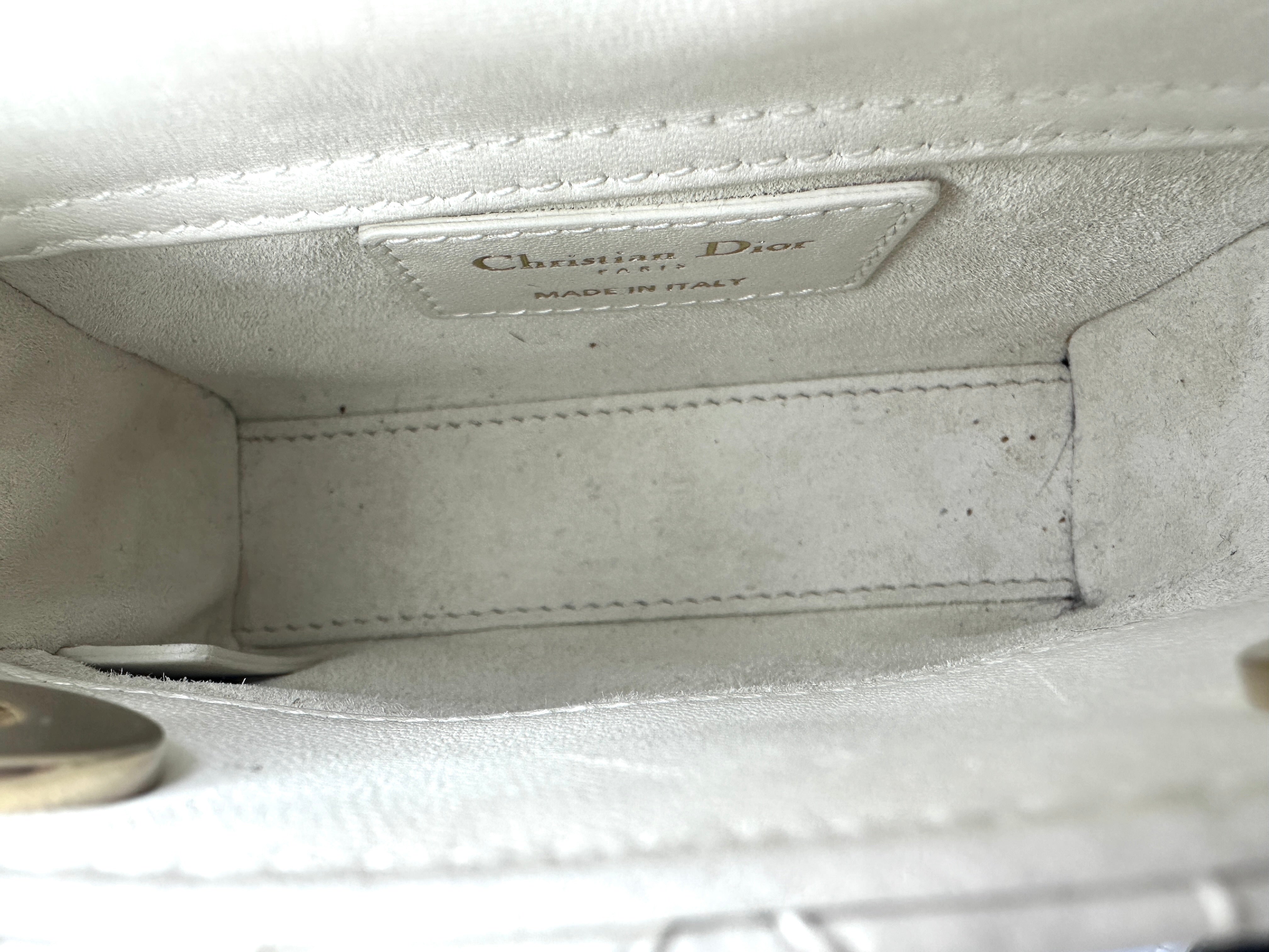 Christian Dior Lady Dior White Cannage Lambskin Leather Handle Bag With Gold Charms DR450
