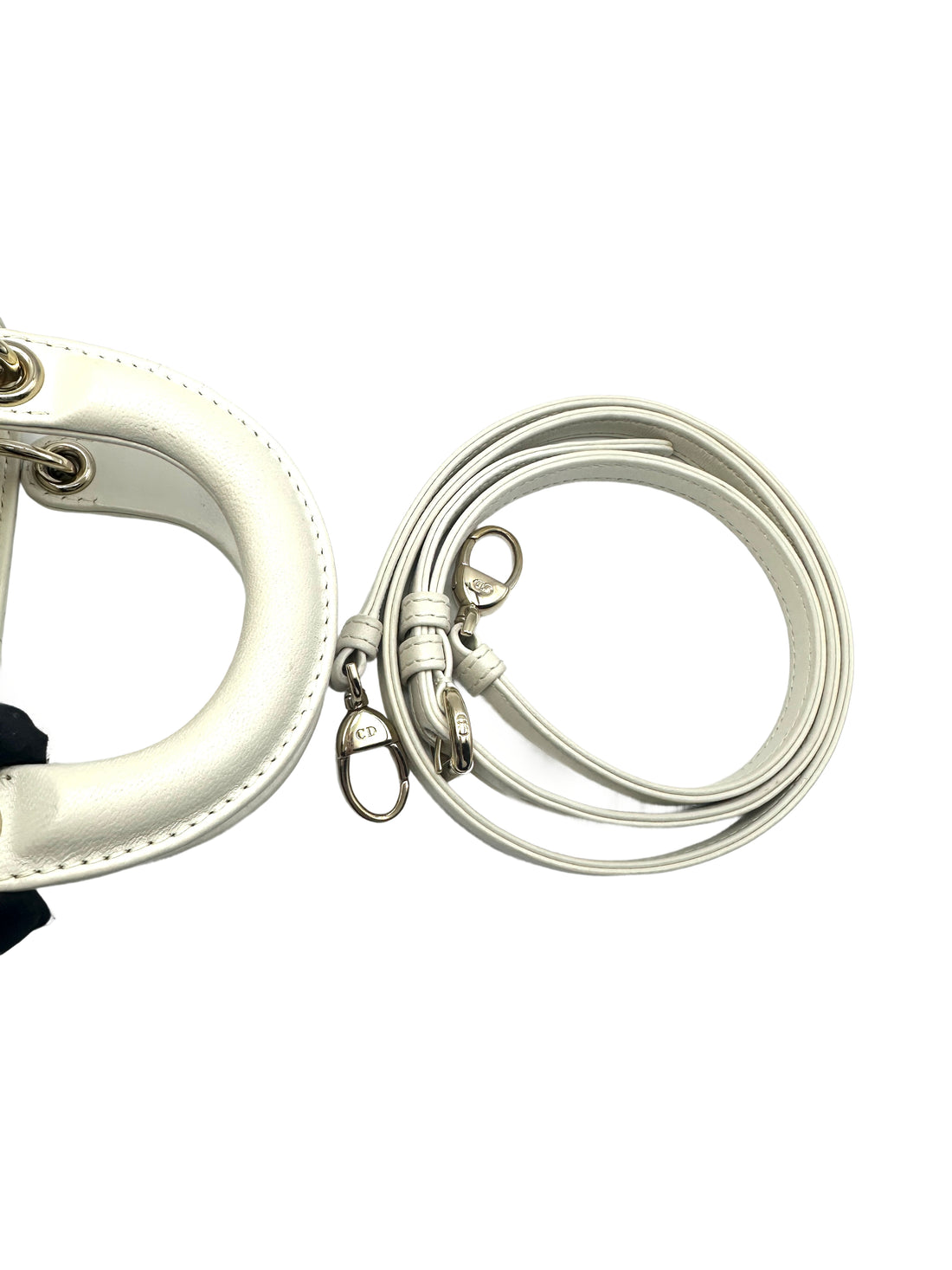 Christian Dior Lady Dior White Cannage Lambskin Leather Handle Bag With Gold Charms DR450