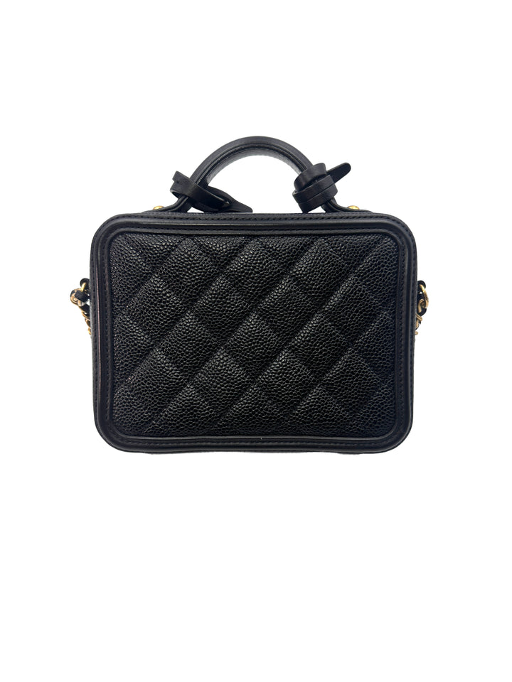 Chanel CC Filigree Black Caviar Calfskin Leather Vanity Case With Gold Hardware(26***10) C1274