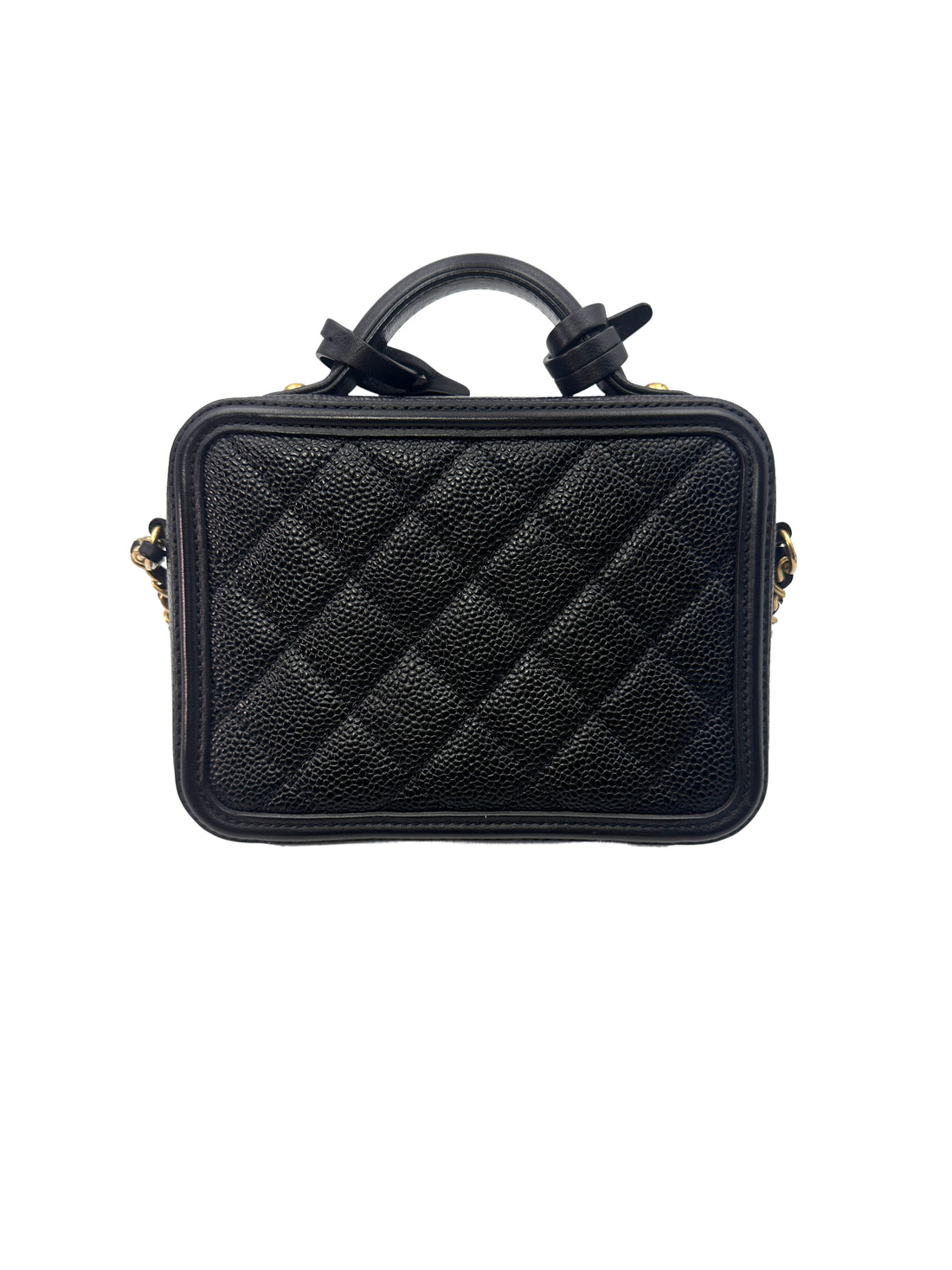 Chanel CC Filigree Black Caviar Calfskin Leather Vanity Case With Gold Hardware(26***10) CC1274