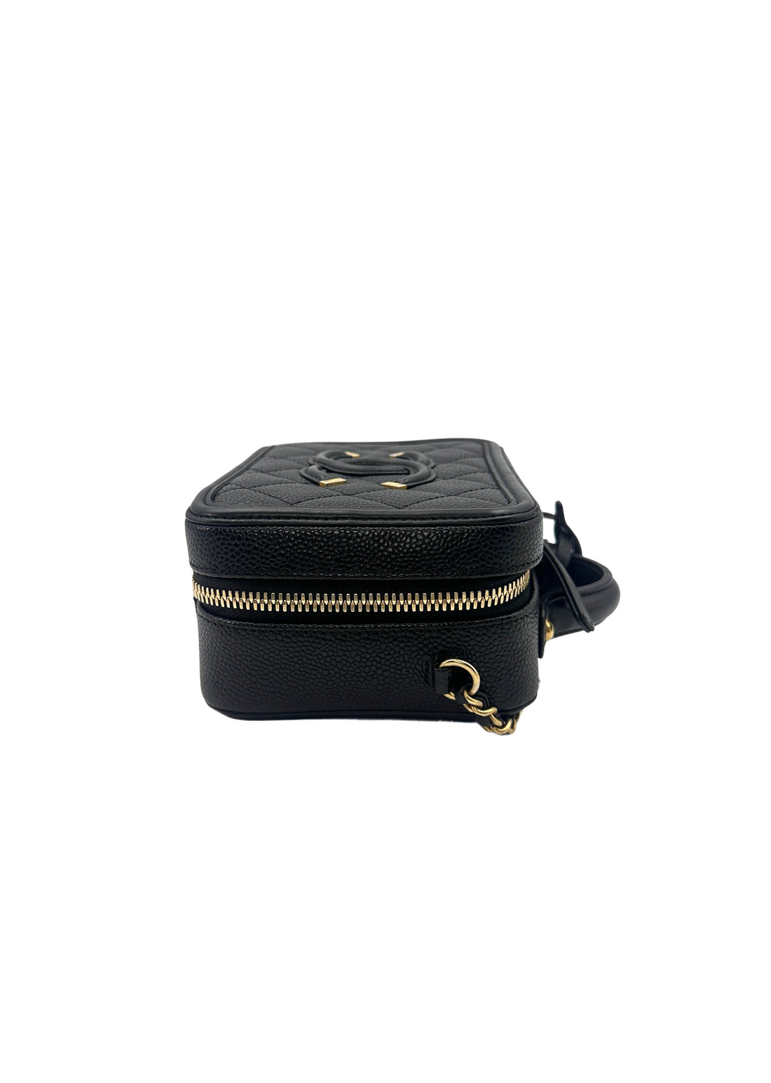 Chanel CC Filigree Black Caviar Calfskin Leather Vanity Case With Gold Hardware(26***10) C1274