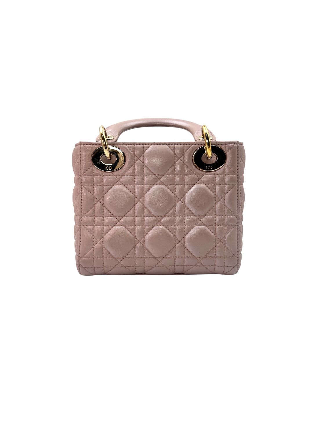 Christian Dior Lady Dior Pink Cannage Lambskin Leather Handle Bag With Gold Charms DR452