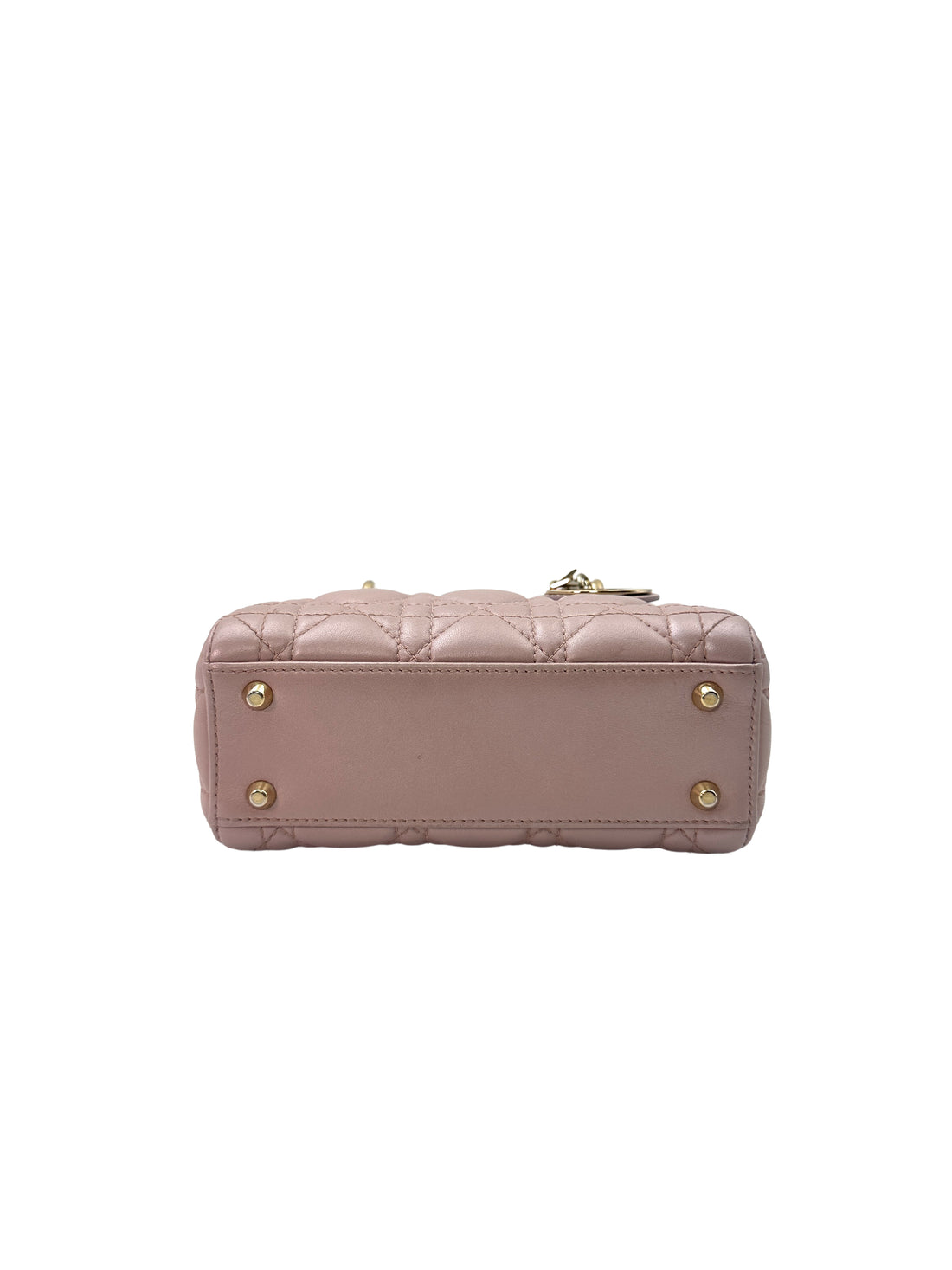 Christian Dior Lady Dior Pink Cannage Lambskin Leather Handle Bag With Gold Charms DR452