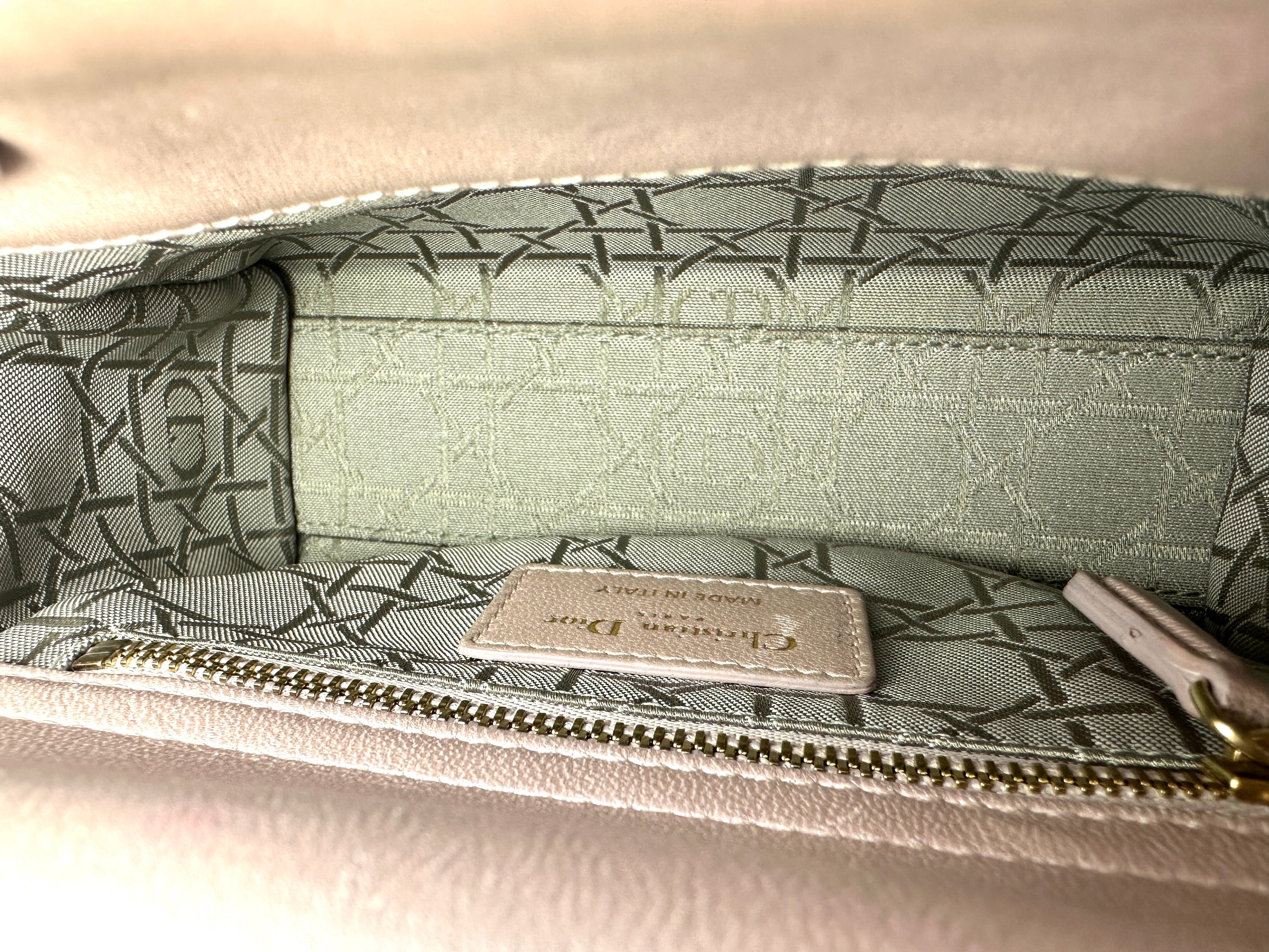 Christian Dior Lady Dior Pink Cannage Lambskin Leather Handle Bag With Gold Charms DR452