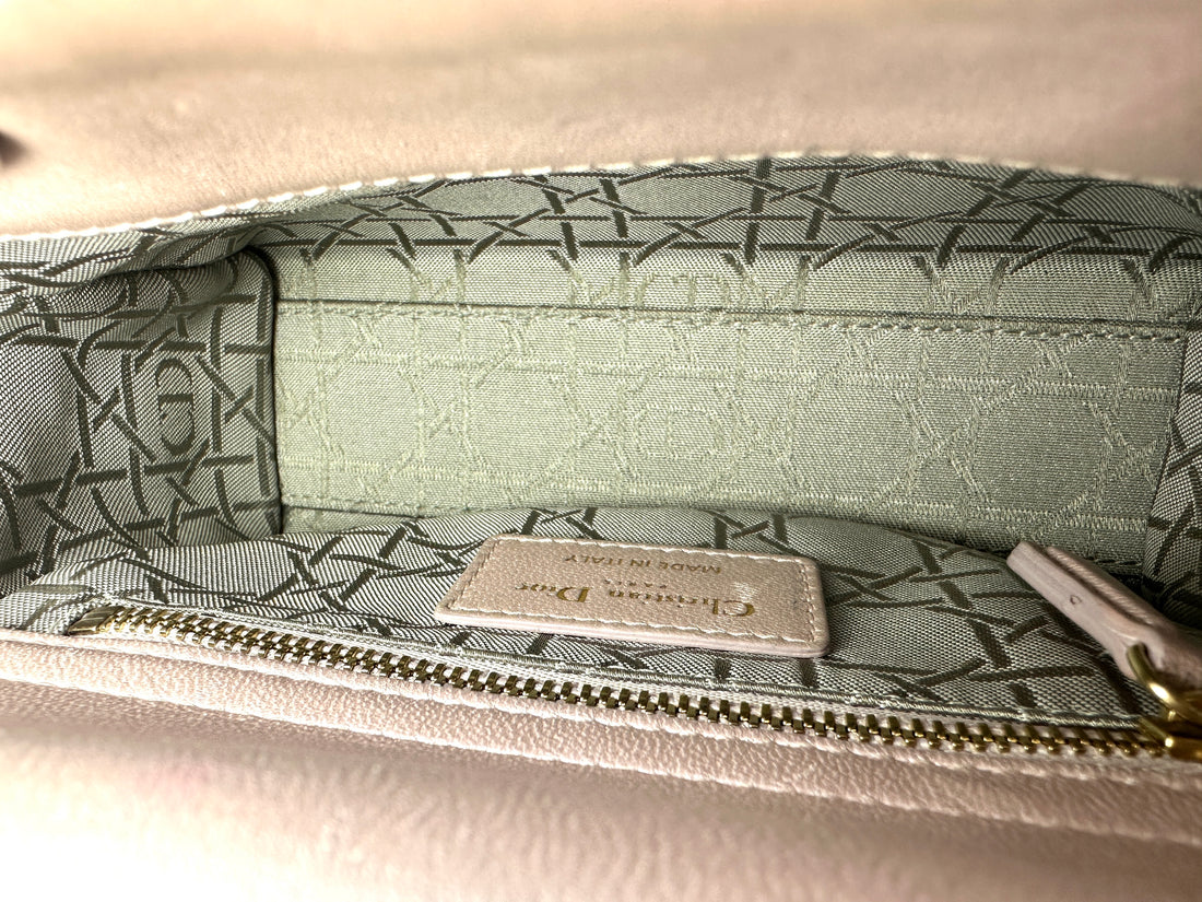 Christian Dior Lady Dior Pink Cannage Lambskin Leather Handle Bag With Gold Charms DR452