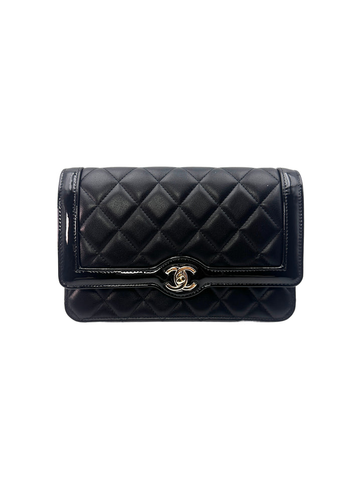 Chanel Black Quilted Leather Wallet On Chain With Gold Buckle(N6***CJ) CC1276