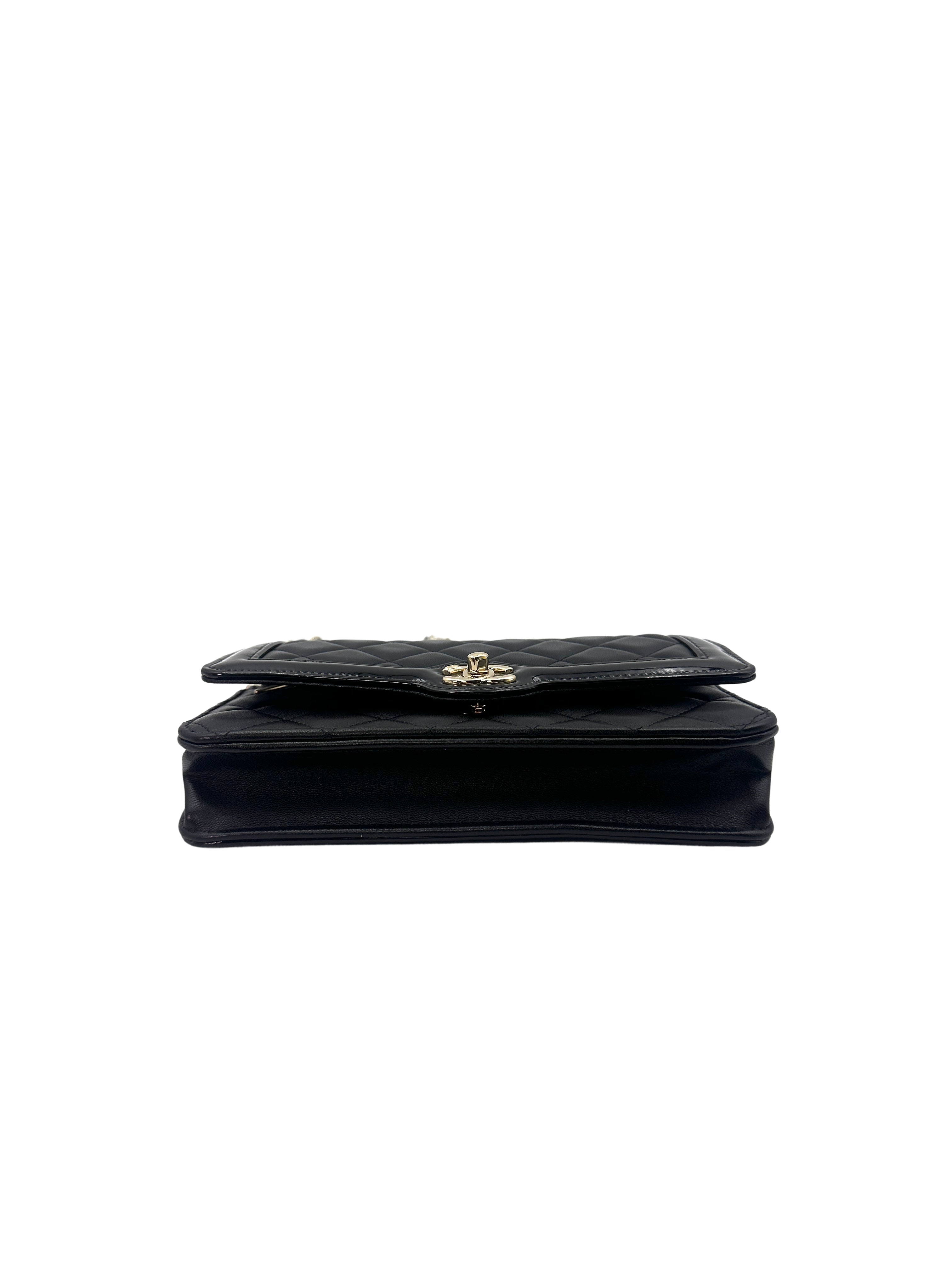 Chanel Black Quilted Leather Wallet On Chain With Gold Buckle(N6***CJ) CC1276
